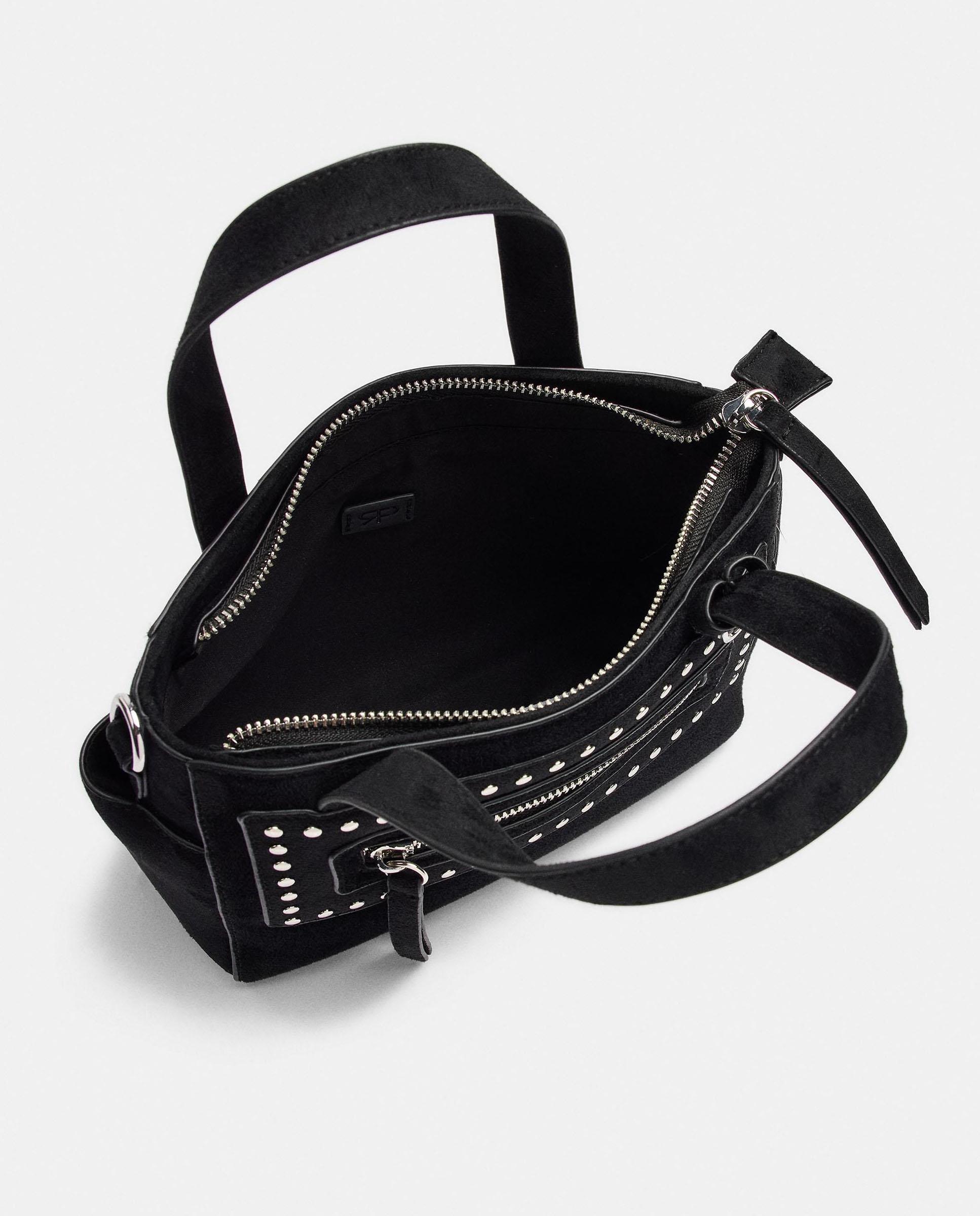 Bolso de mano estilo tote convertible a bandolera con tachuelas decorativas y cierre de cremallera - Parfois - Negro Negro-4