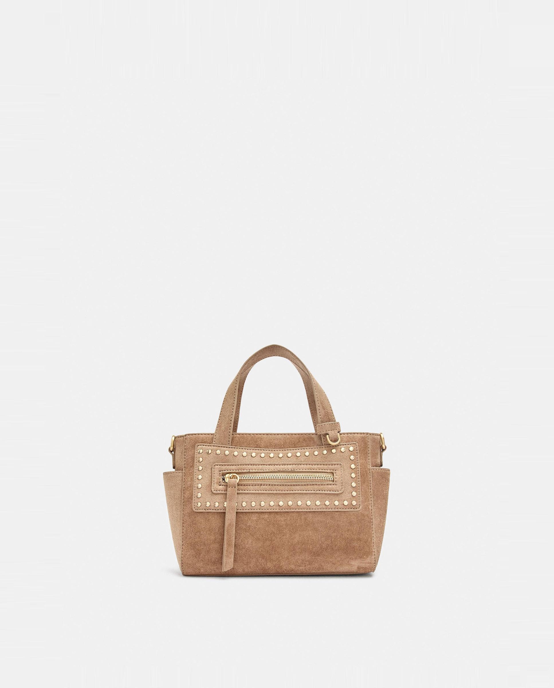 Bolso de mano estilo tote convertible a bandolera con tachuelas decorativas y cierre de cremallera - Parfois - Camel Camel-1