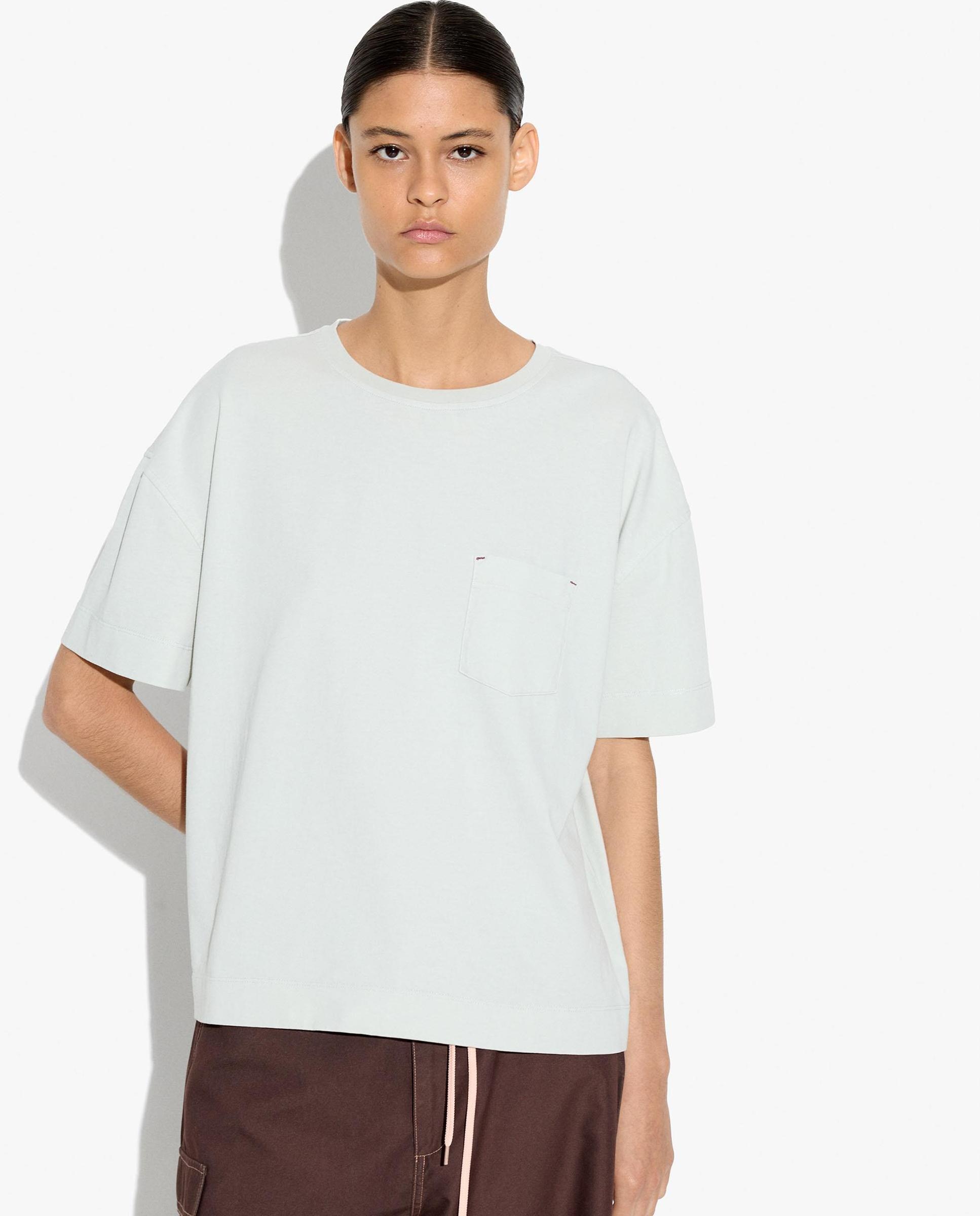 Camiseta de mujer 100% algodón de manga corta con bolsillo lateral - Parfois - Gris claro Gris claro-1