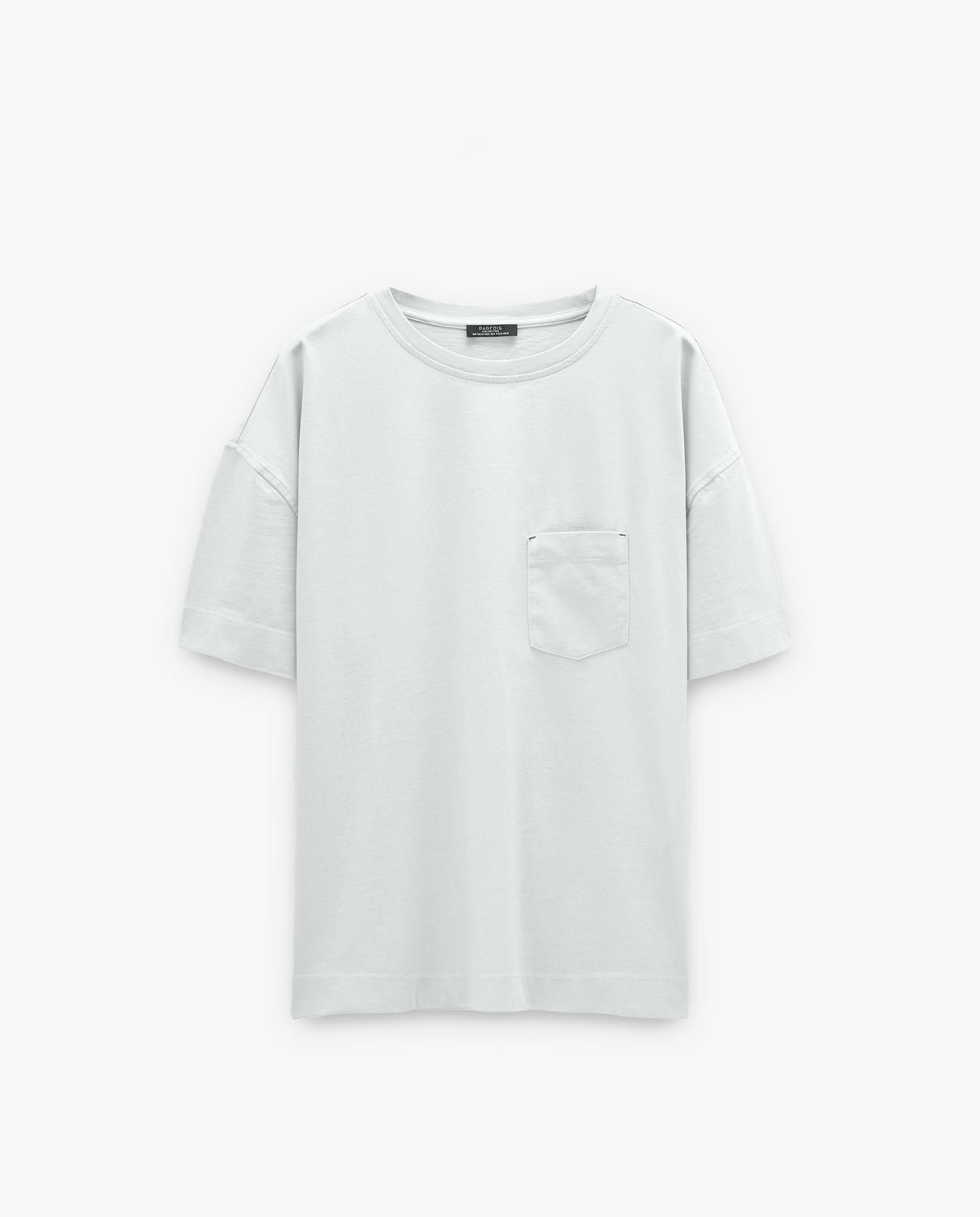 Camiseta de mujer 100% algodón de manga corta con bolsillo lateral - Parfois - Gris claro Gris claro-6