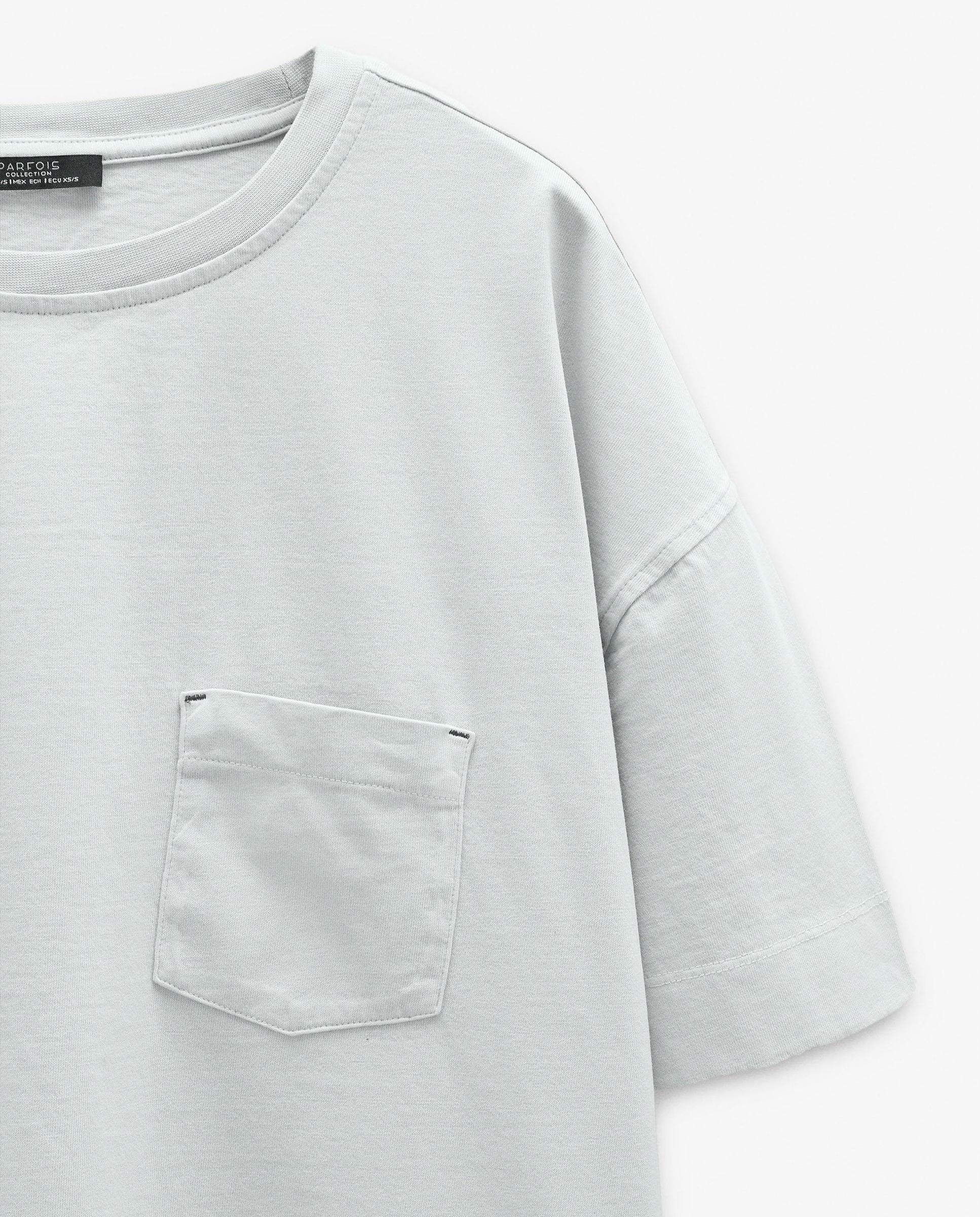 Camiseta de mujer 100% algodón de manga corta con bolsillo lateral - Parfois - Gris claro Gris claro-5