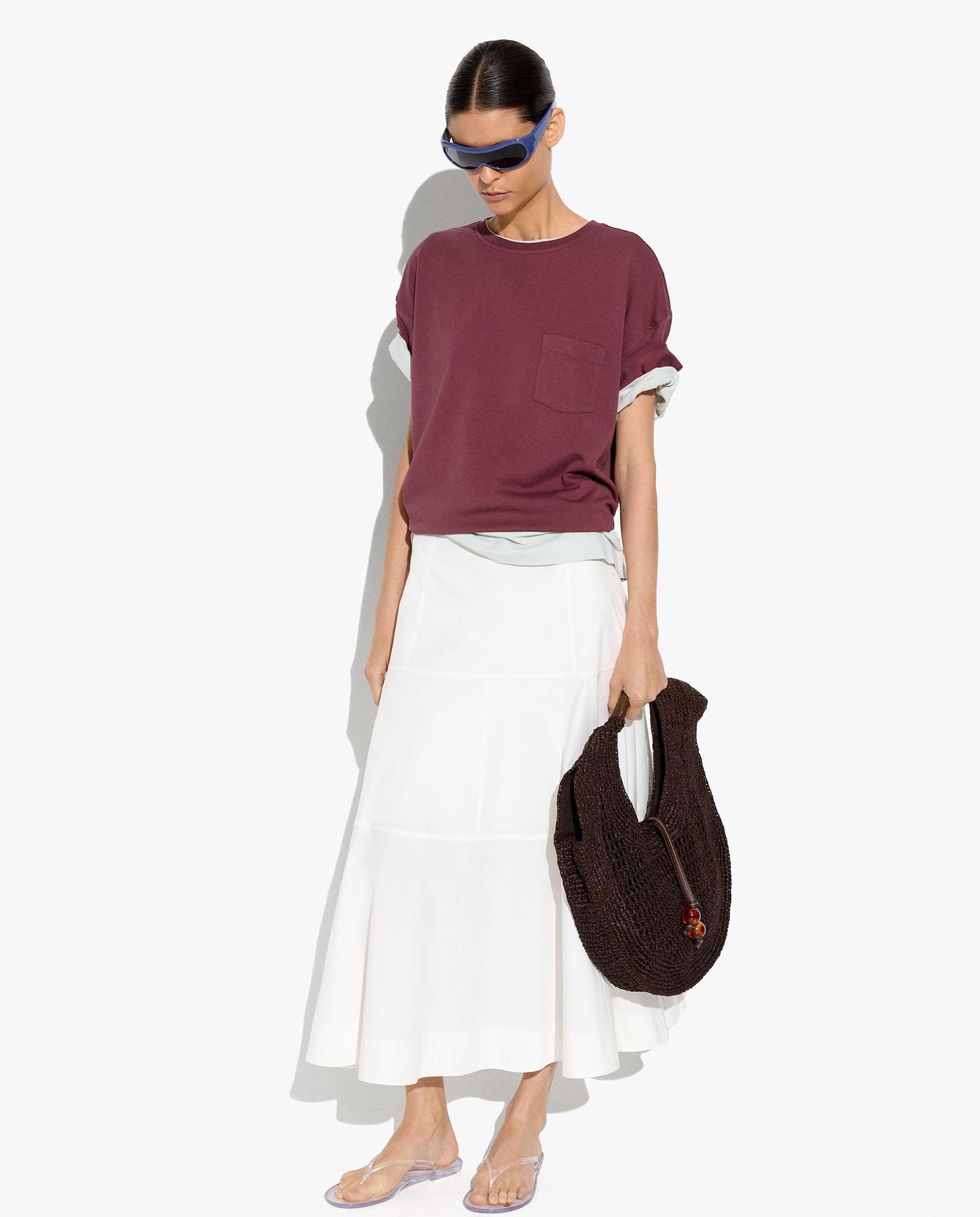 Camiseta de mujer 100% algodón de manga corta con bolsillo lateral - Parfois - Burdeos Burdeos-2