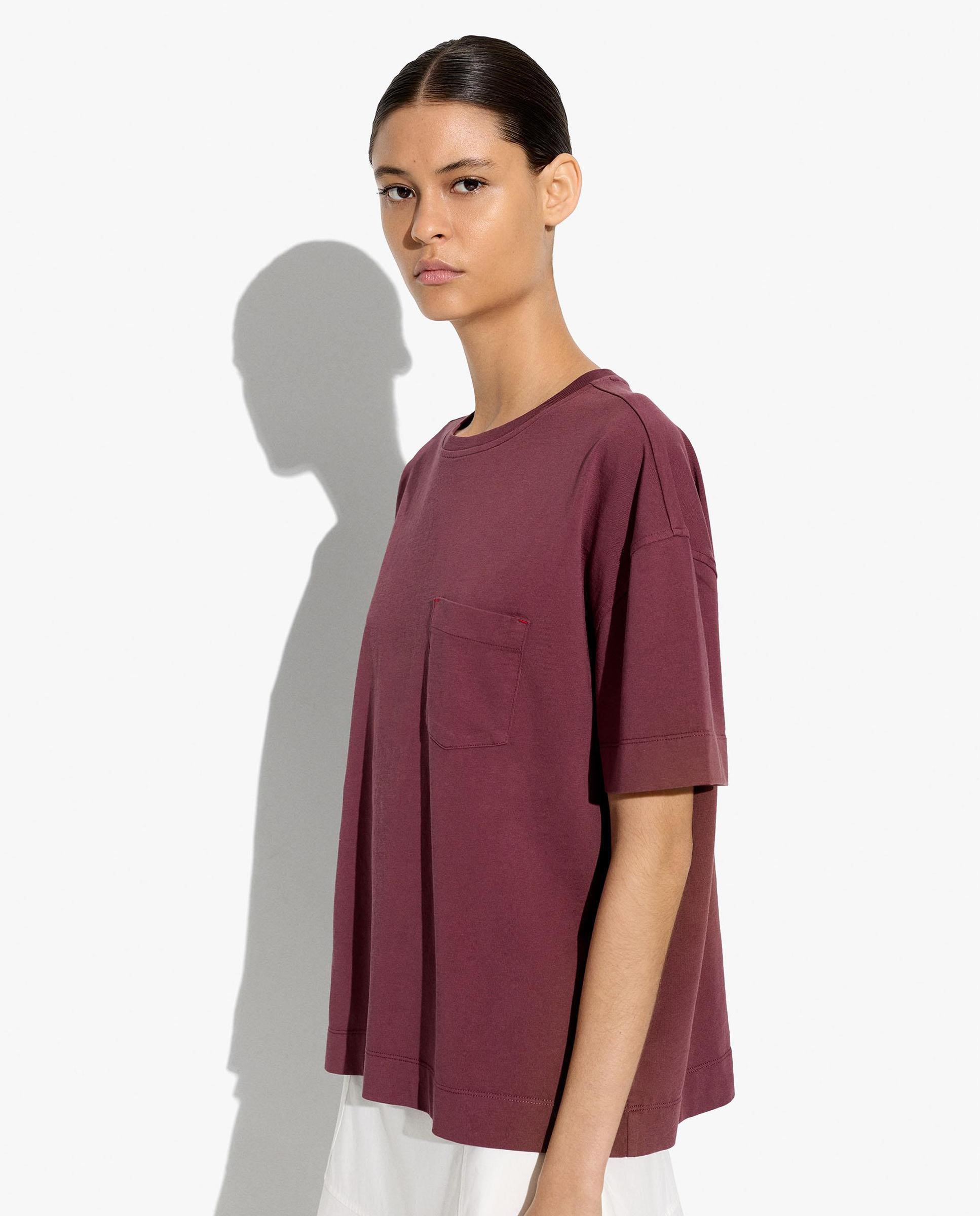 Camiseta de mujer 100% algodón de manga corta con bolsillo lateral - Parfois - Burdeos Burdeos-3