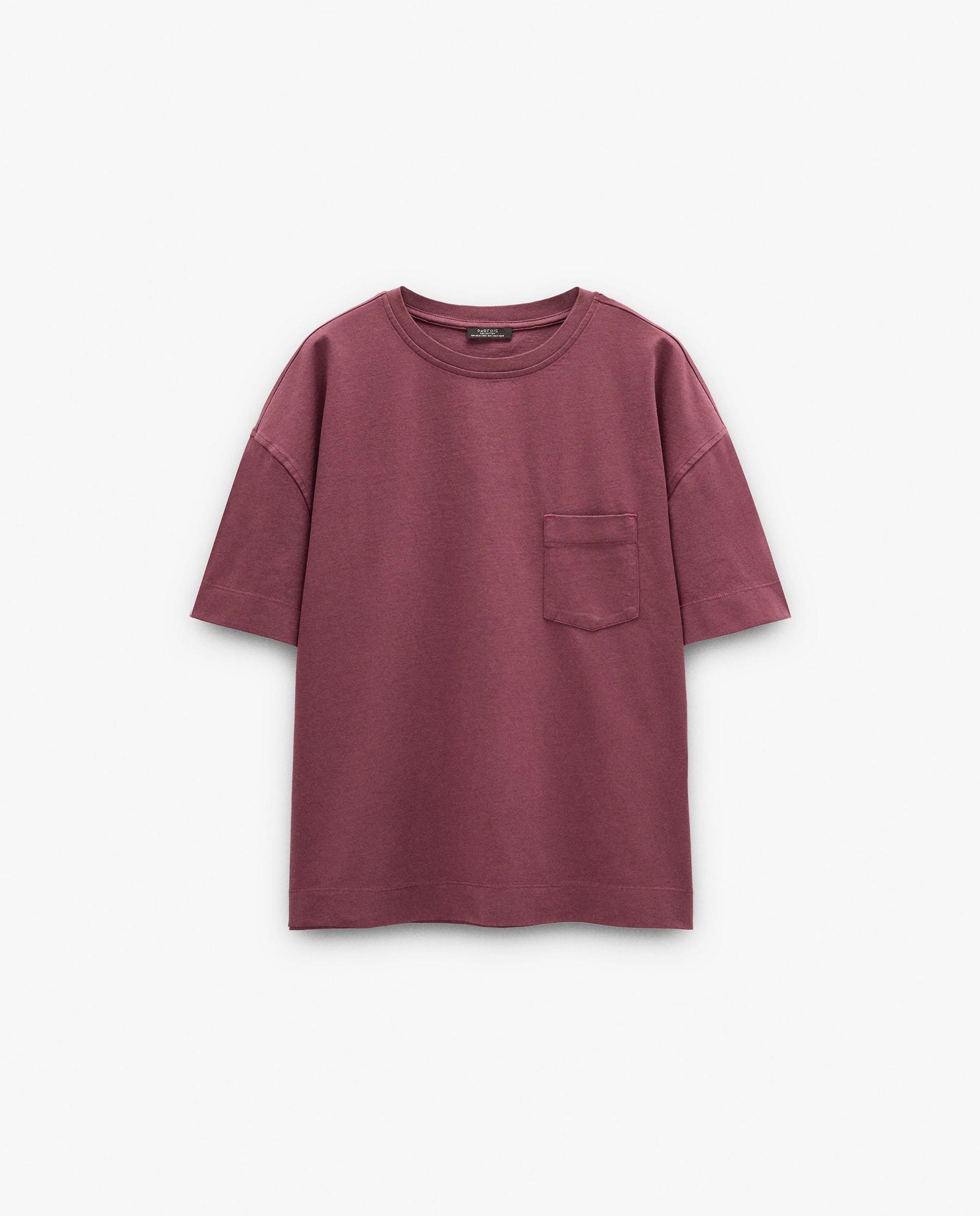 Camiseta de mujer 100% algodón de manga corta con bolsillo lateral - Parfois - Burdeos Burdeos-6