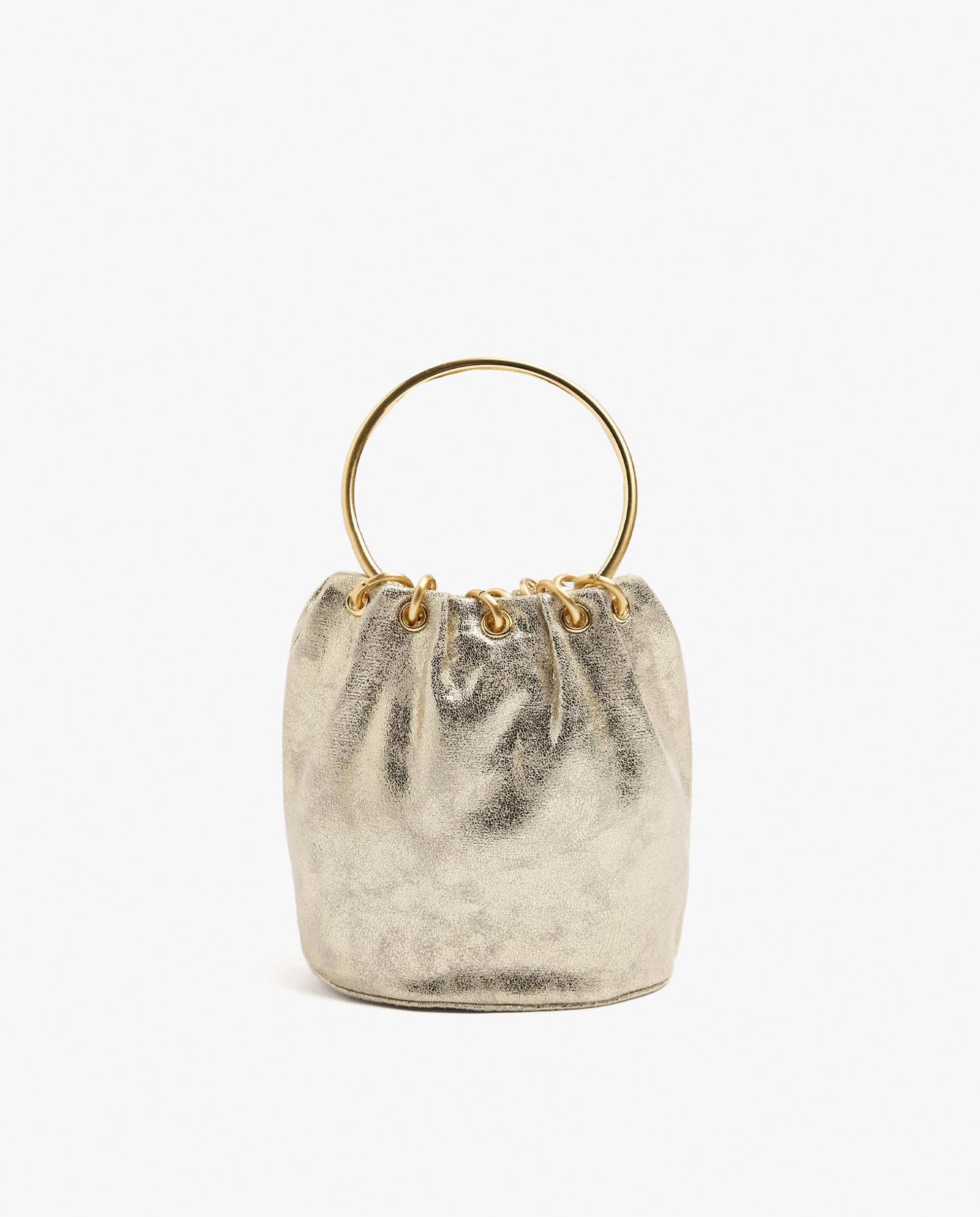 Imagen 0 de Bolso de fiesta convertible a bandolera con asa rígida en liso Oro
