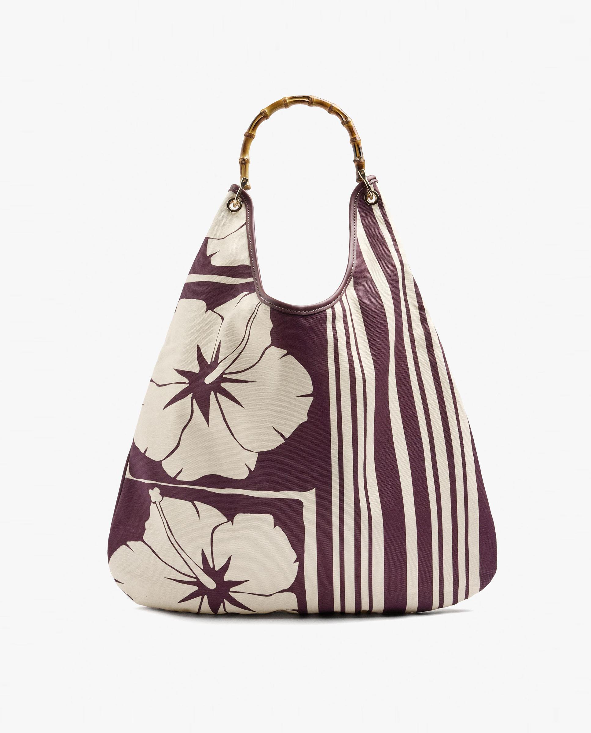 Bolso de hombro abierto con estampado floral y de rayas - Parfois - Burdeos Burdeos-1