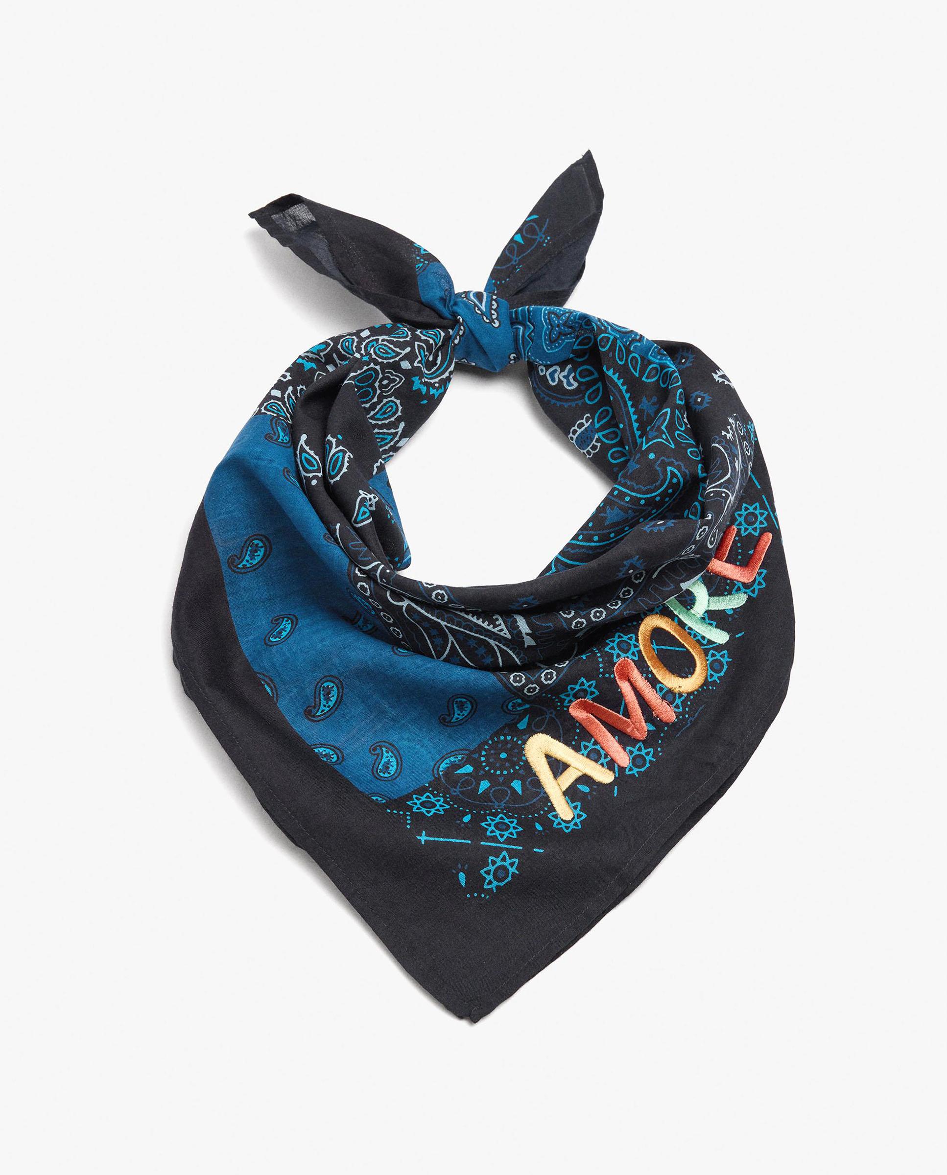 Pañuelo para el pelo 100% algodón con pespuntes y estampado paisley - Parfois - Azul Azul-1