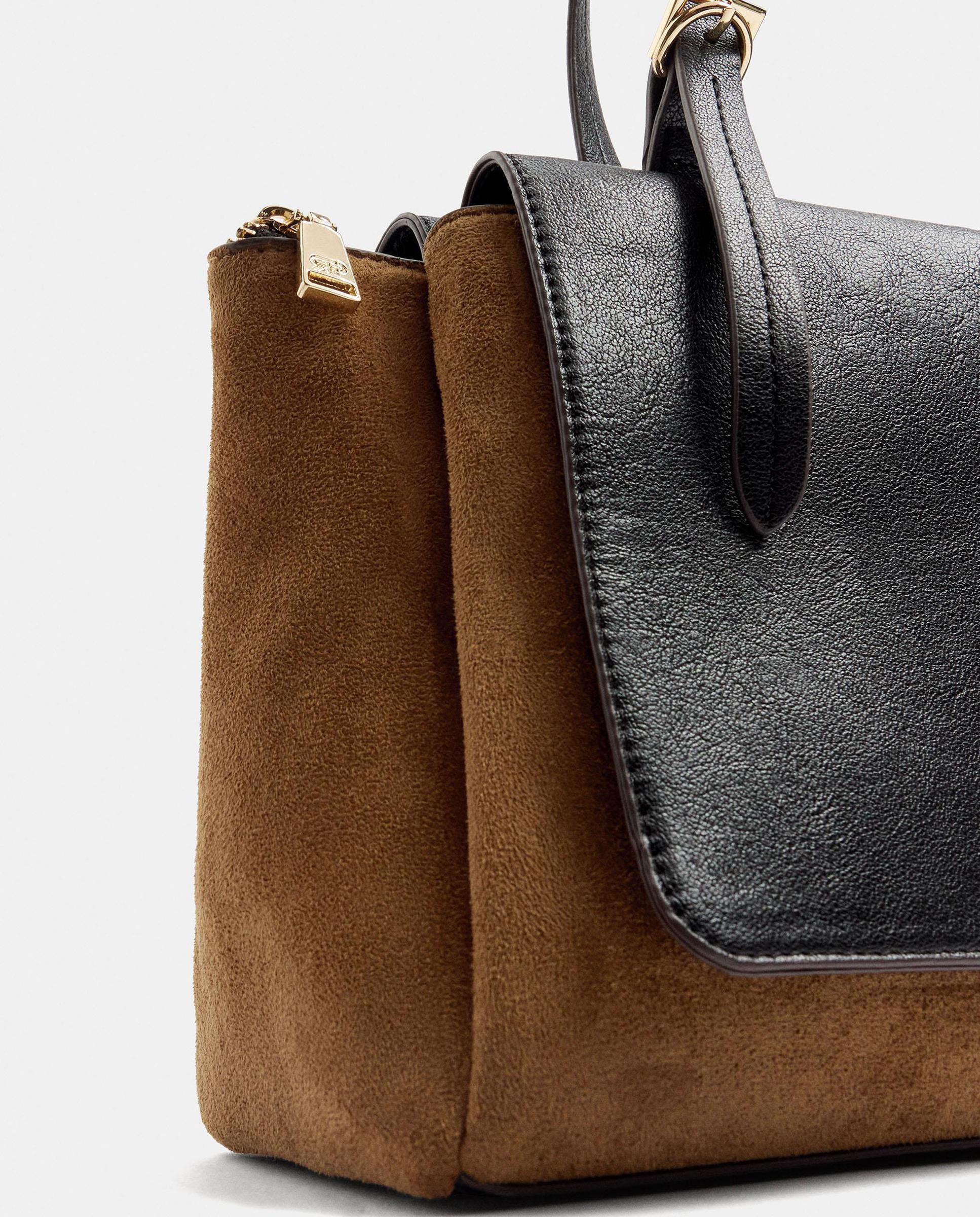 Bolso de mano estilo tote con varios compartimentos y cierre de cremallera en liso - Parfois - Camel Camel-3