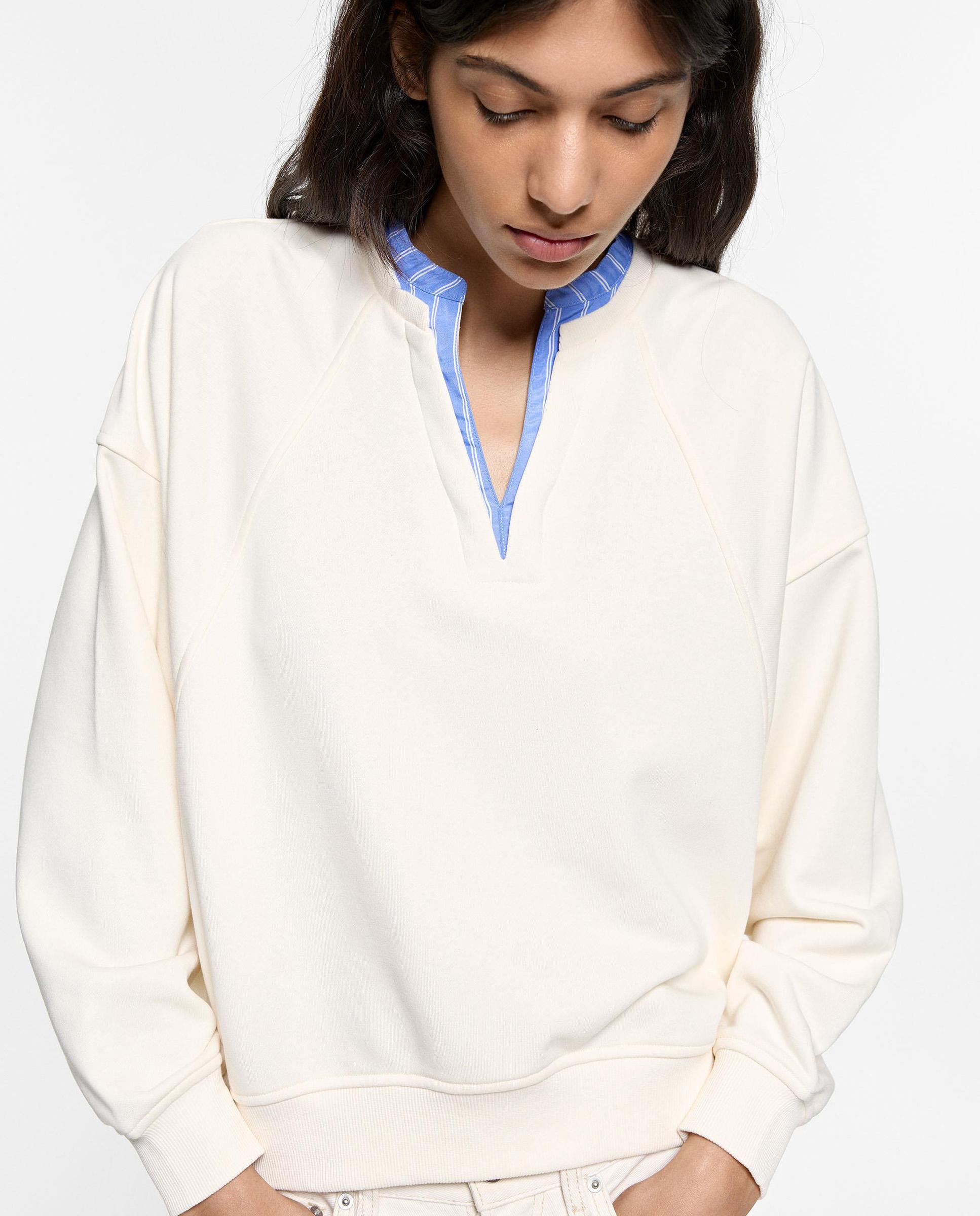 Sudadera de mujer con cuello pico en liso - Parfois - Crudo Crudo-1