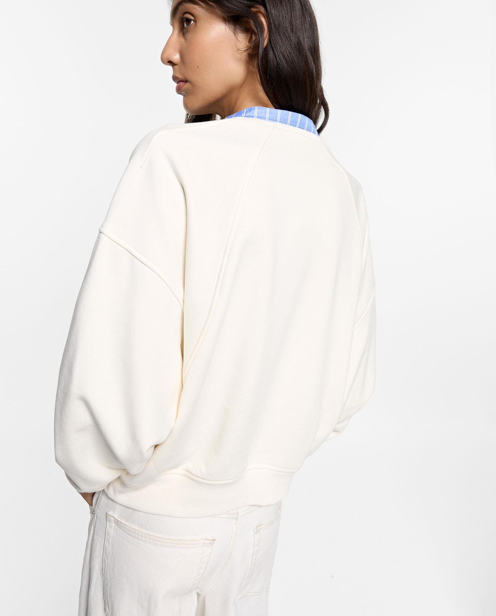 Sudadera de mujer con cuello pico en liso - Parfois - Crudo Crudo-5