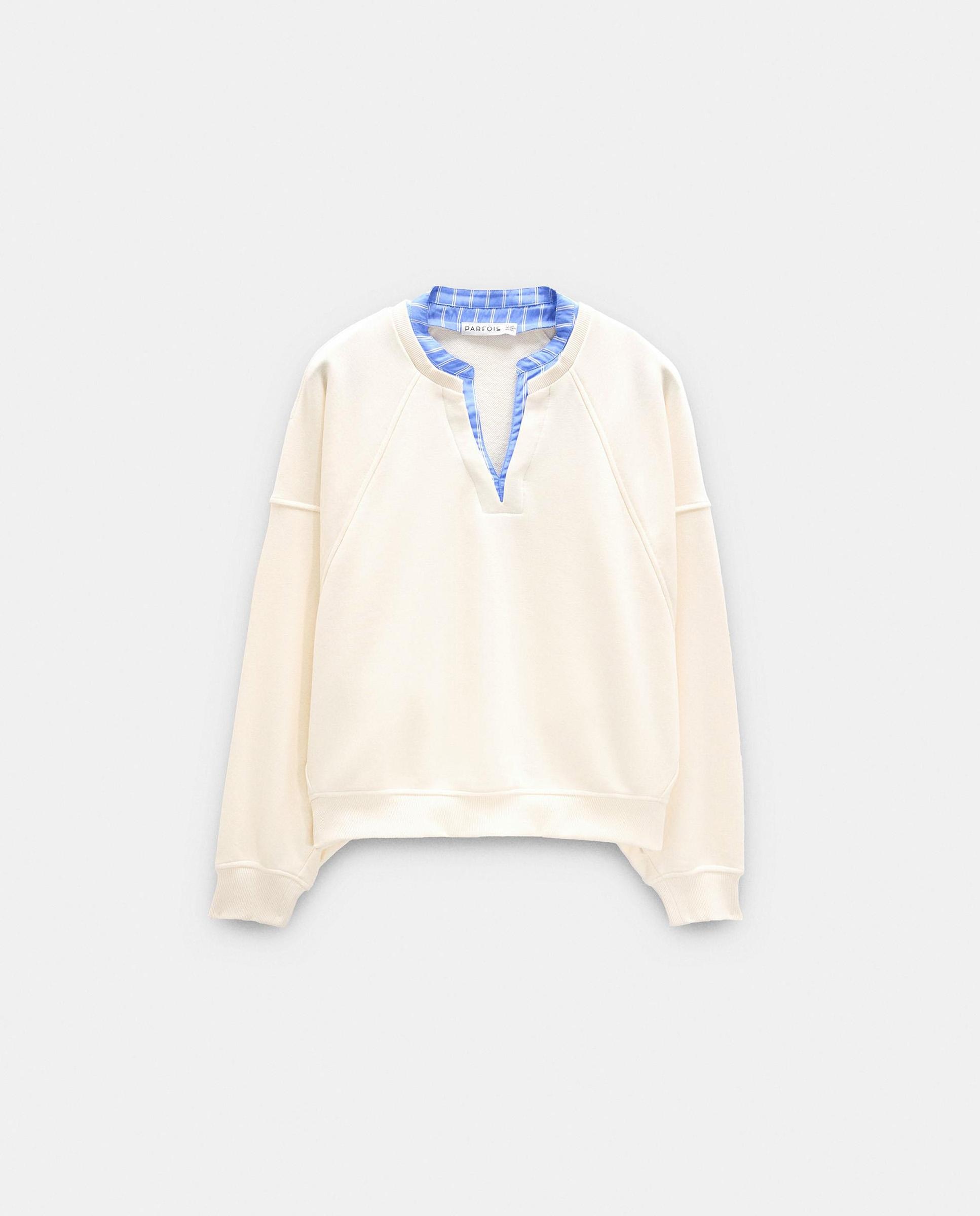 Sudadera de mujer con cuello pico en liso - Parfois - Crudo Crudo-7