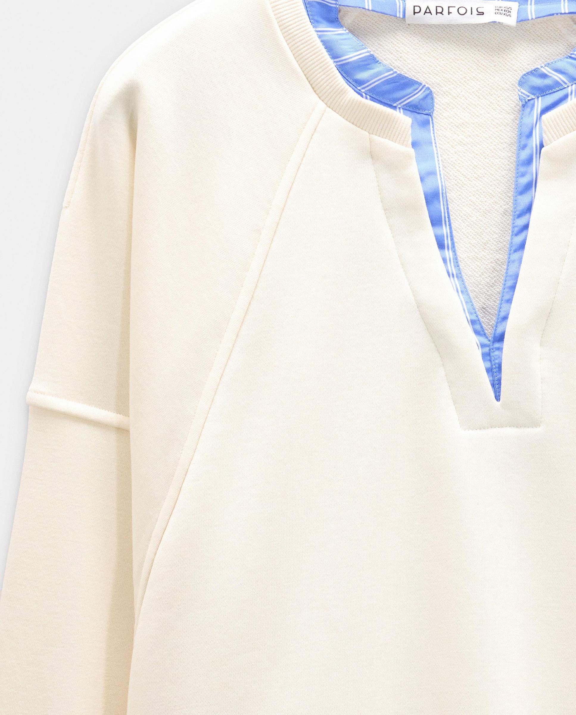 Sudadera de mujer con cuello pico en liso - Parfois - Crudo Crudo-6