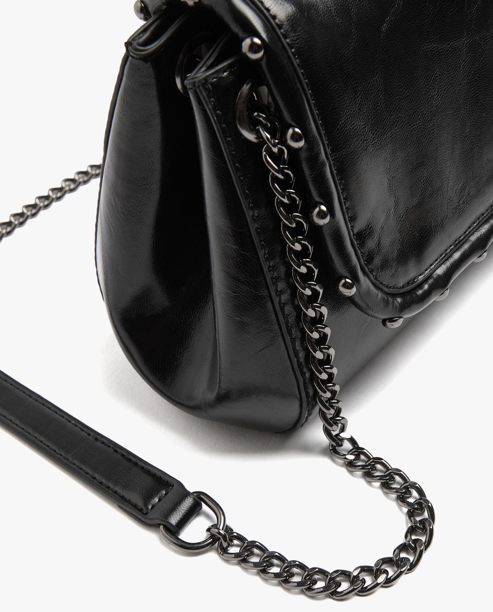 Bolso de hombro multiposición con solapa y tachuelas decorativas con cierre imantado - Parfois - Negro Negro-3