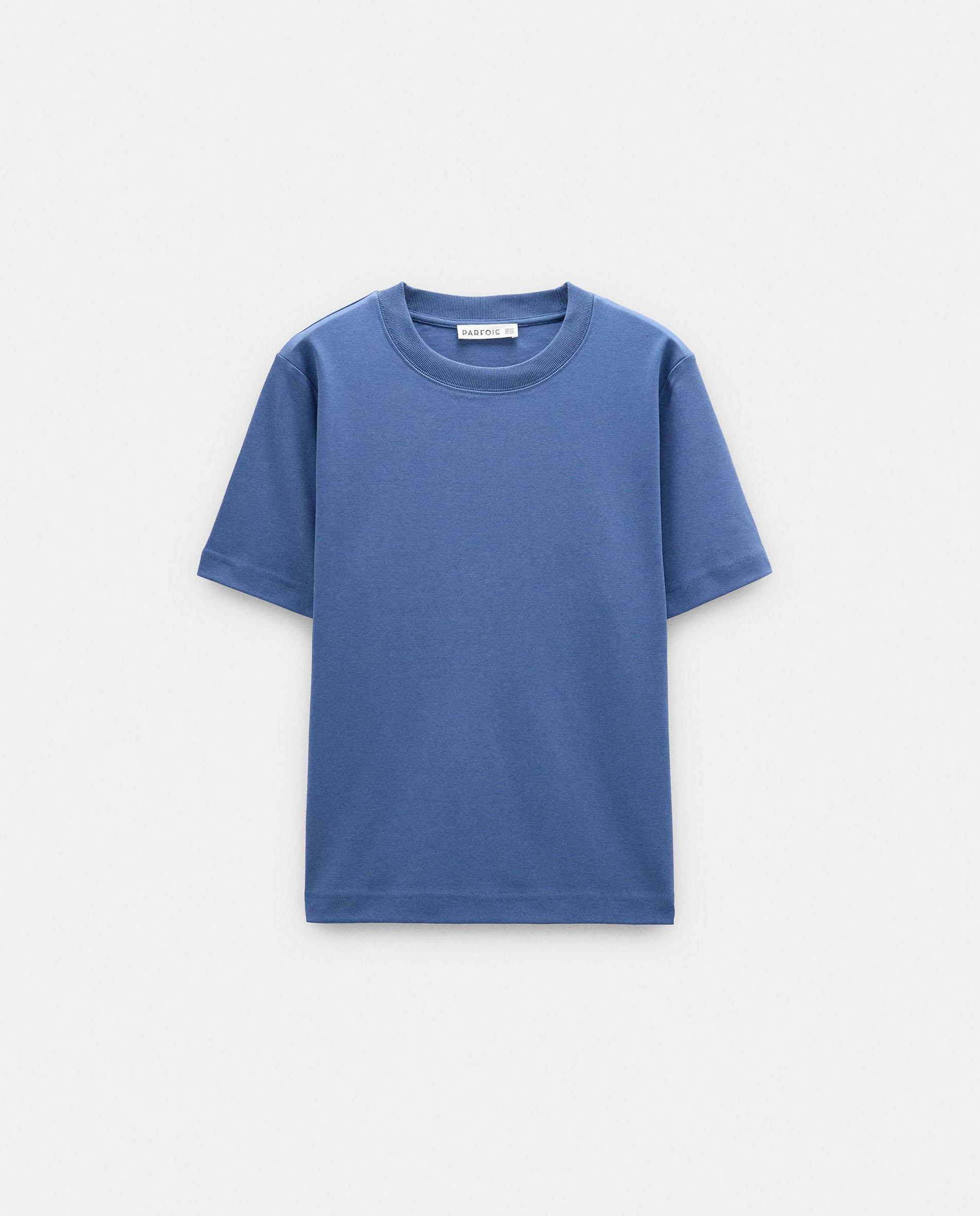 Camiseta de mujer 100% algodón de manga larga en liso - Parfois - Azul Azul-6