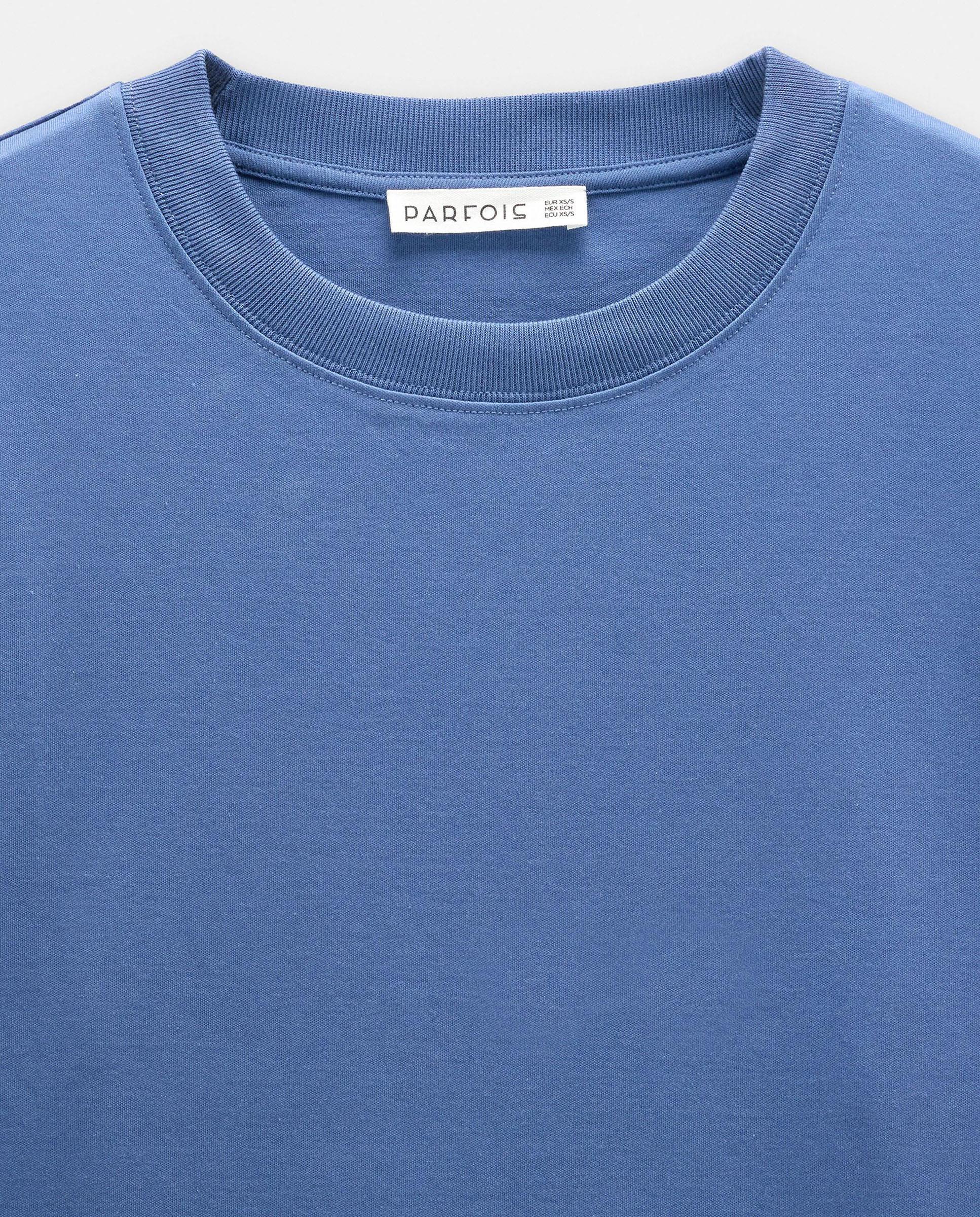 Camiseta de mujer 100% algodón de manga larga en liso - Parfois - Azul Azul-5