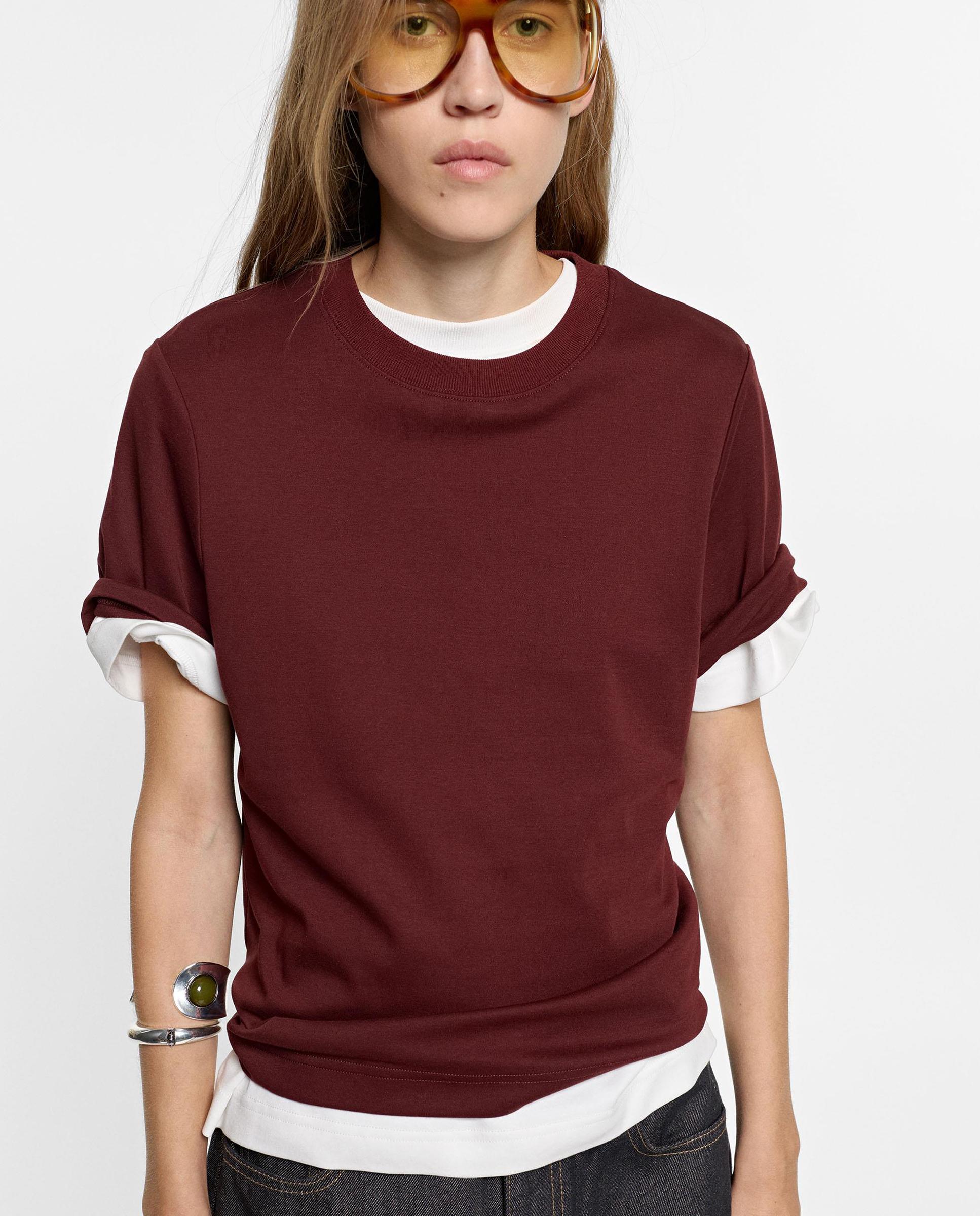 Camiseta de mujer 100% algodón de manga corta en liso - Parfois - Burdeos Burdeos-1