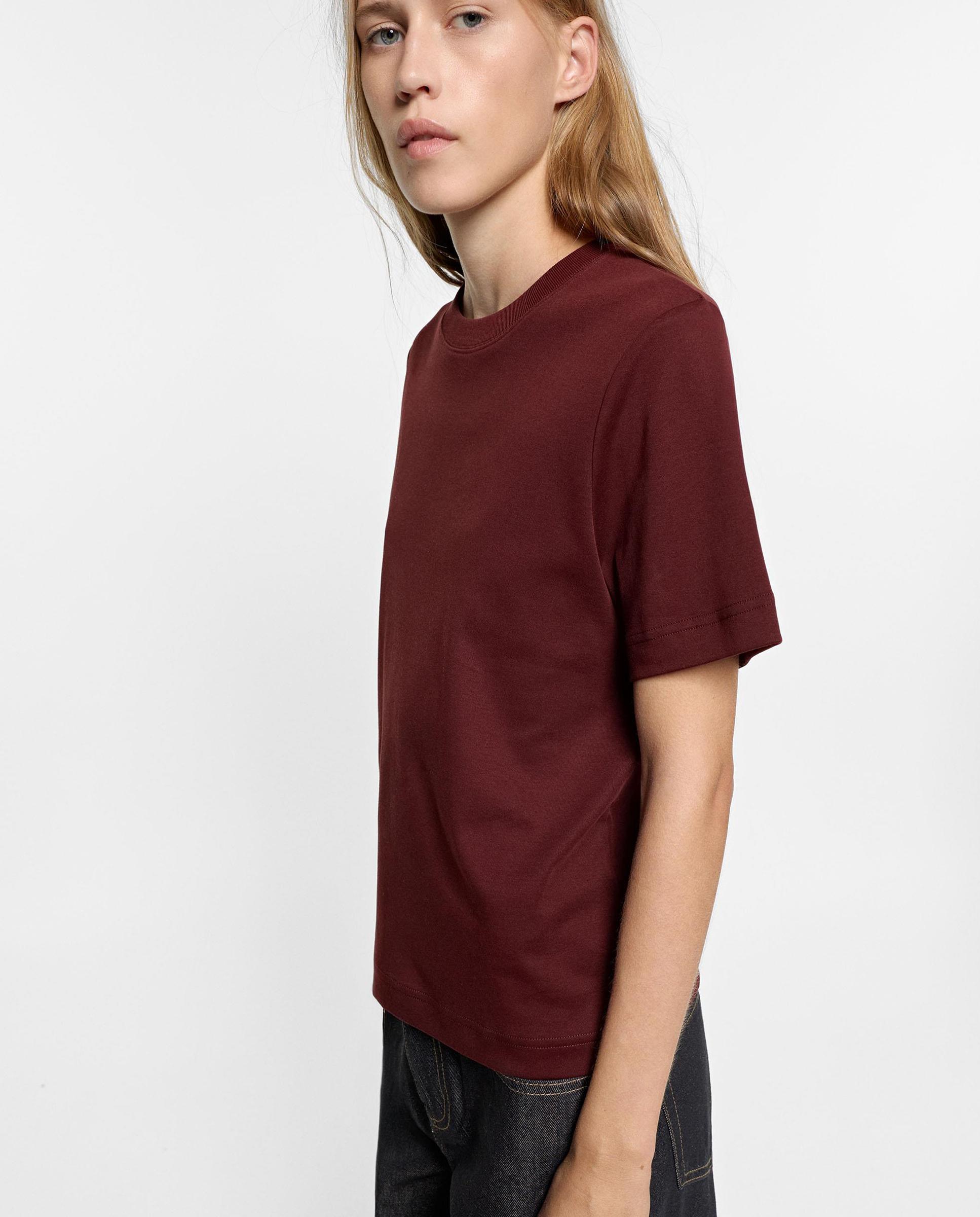 Camiseta de mujer 100% algodón de manga corta en liso - Parfois - Burdeos Burdeos-3