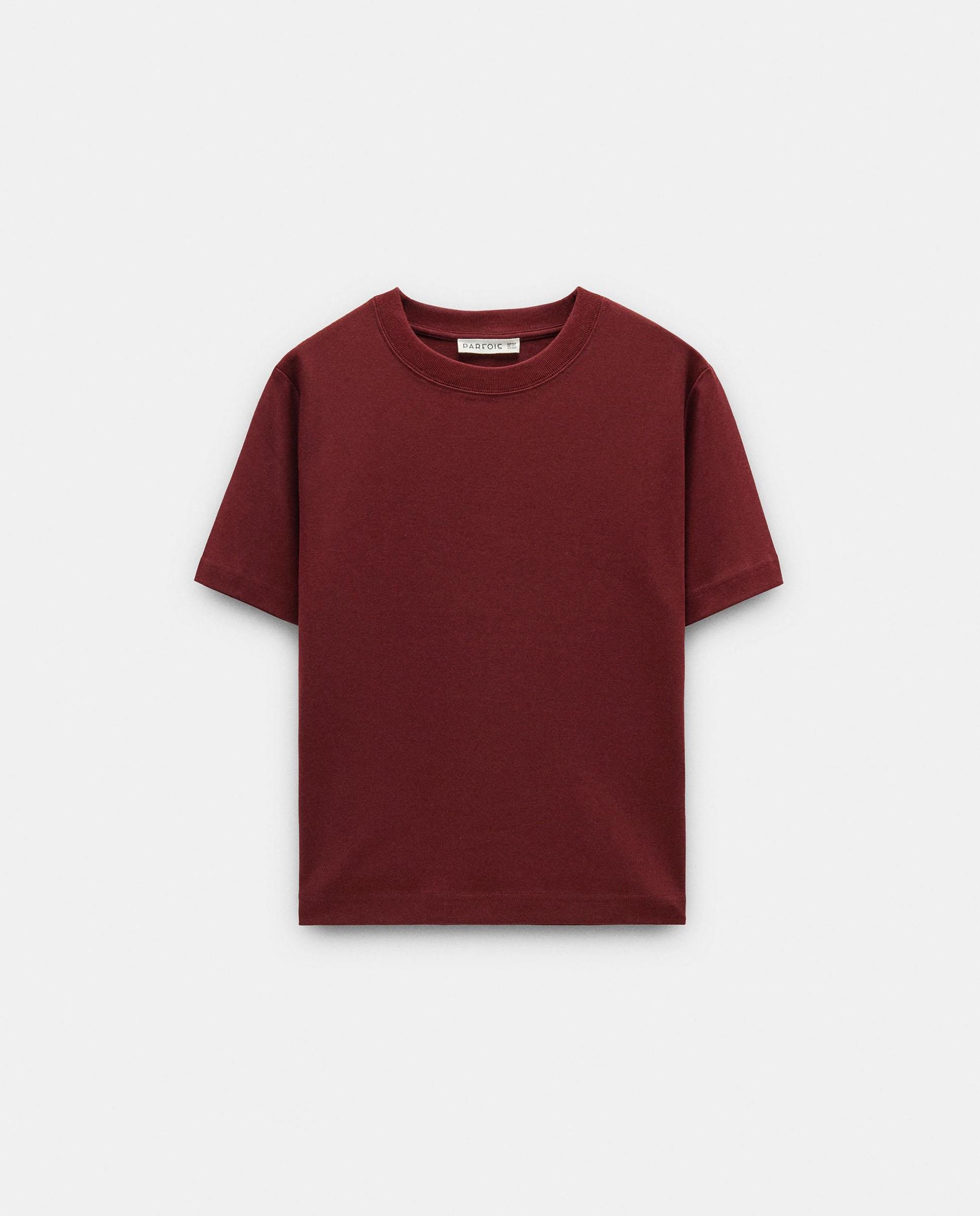 Camiseta de mujer 100% algodón de manga corta en liso - Parfois - Burdeos Burdeos-6