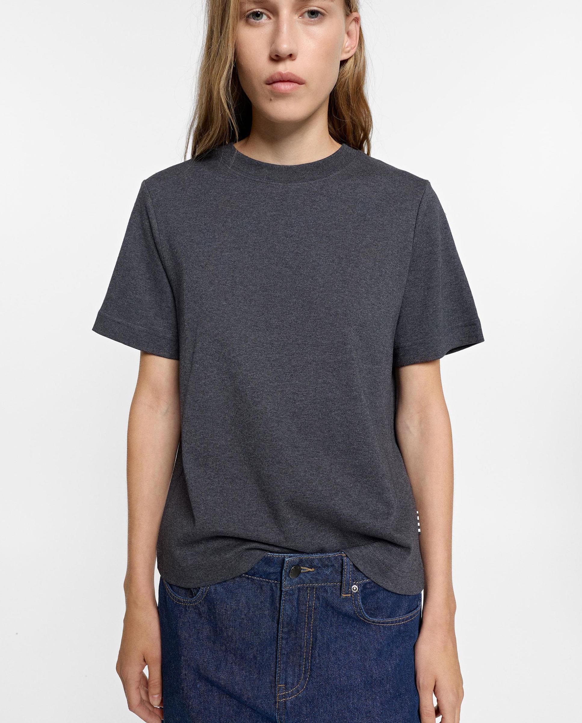 Camiseta de mujer 100% algodón de manga corta en liso - Parfois - Gris Gris-1