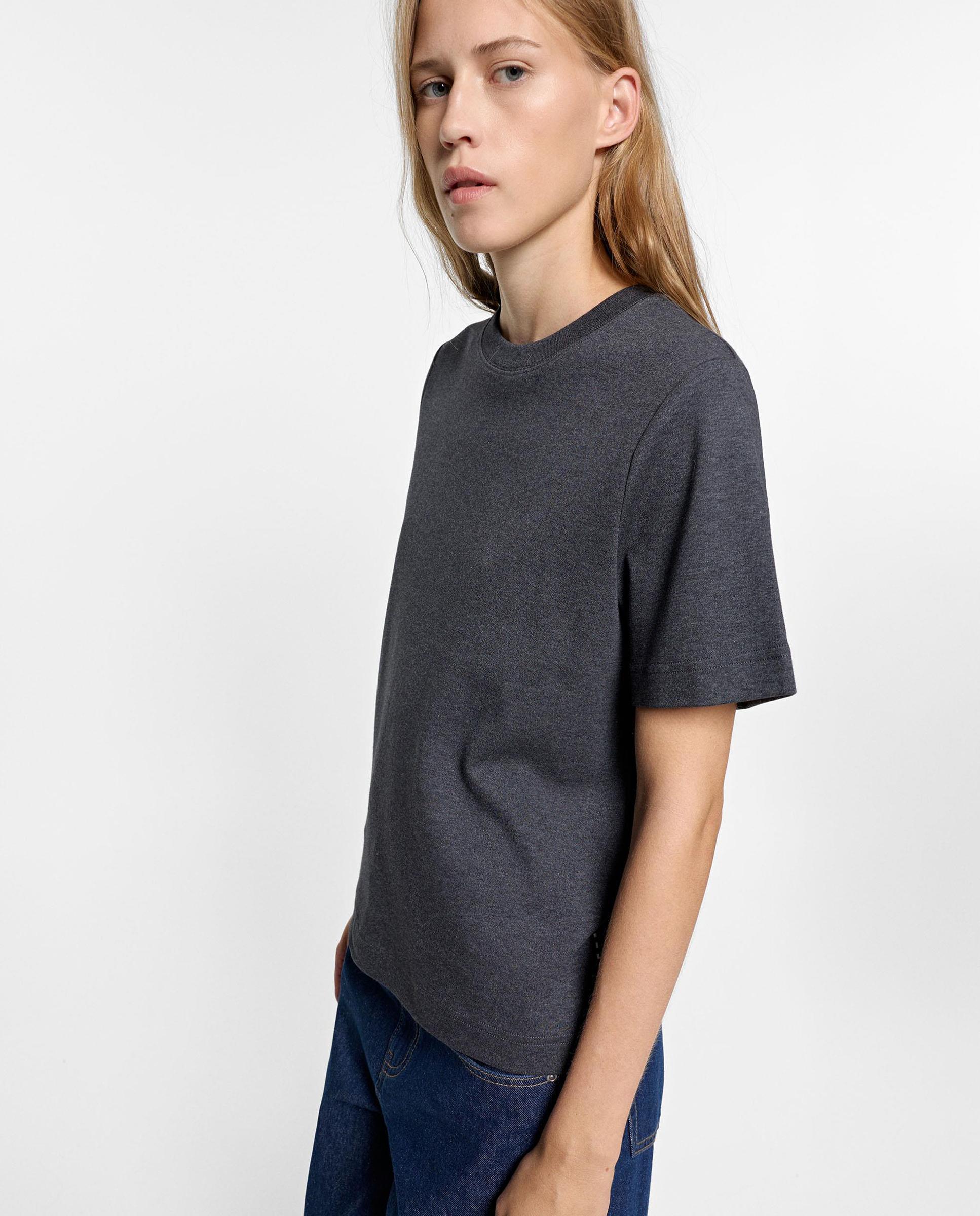 Camiseta de mujer 100% algodón de manga corta en liso - Parfois - Gris Gris-3
