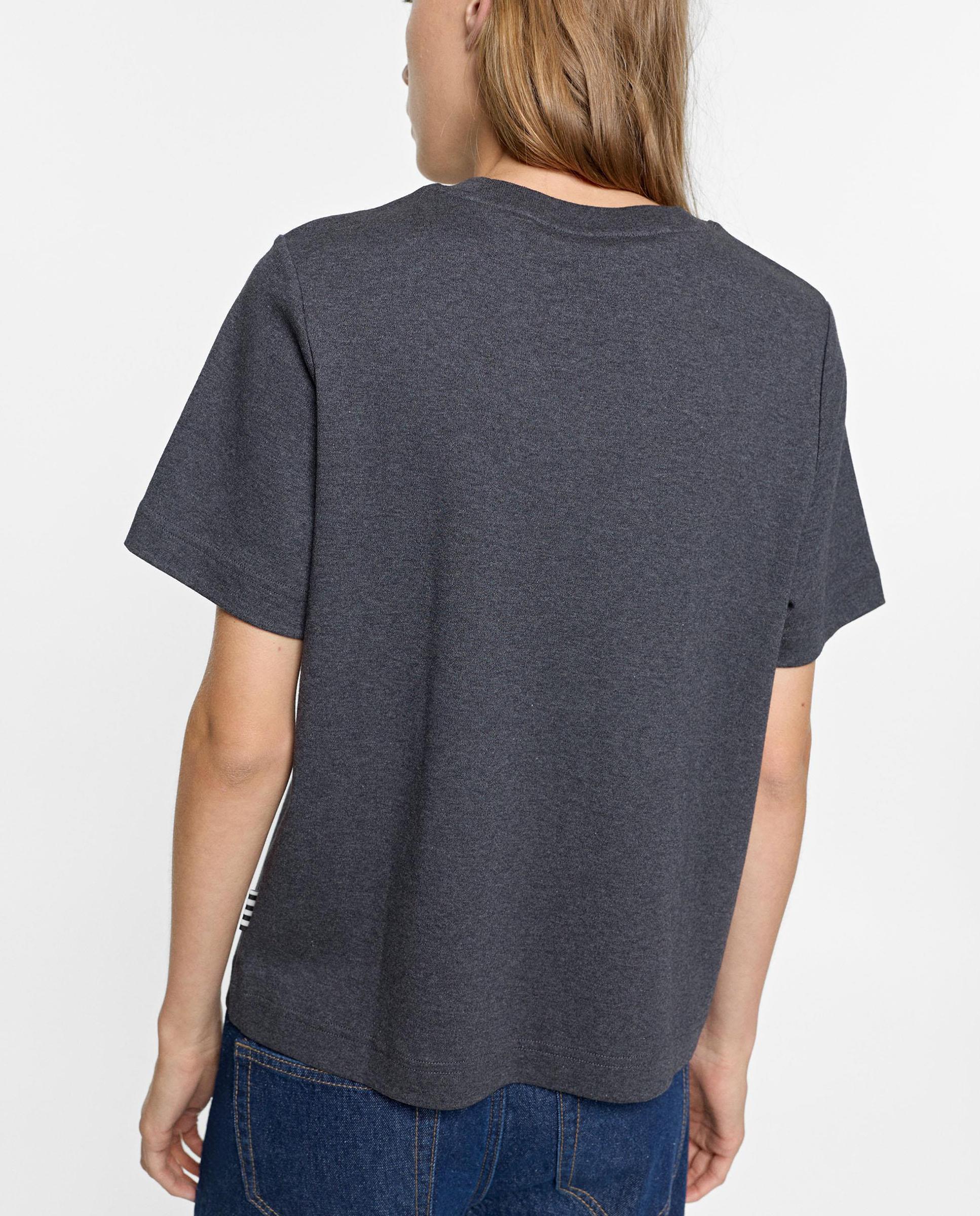 Camiseta de mujer 100% algodón de manga corta en liso - Parfois - Gris Gris-4