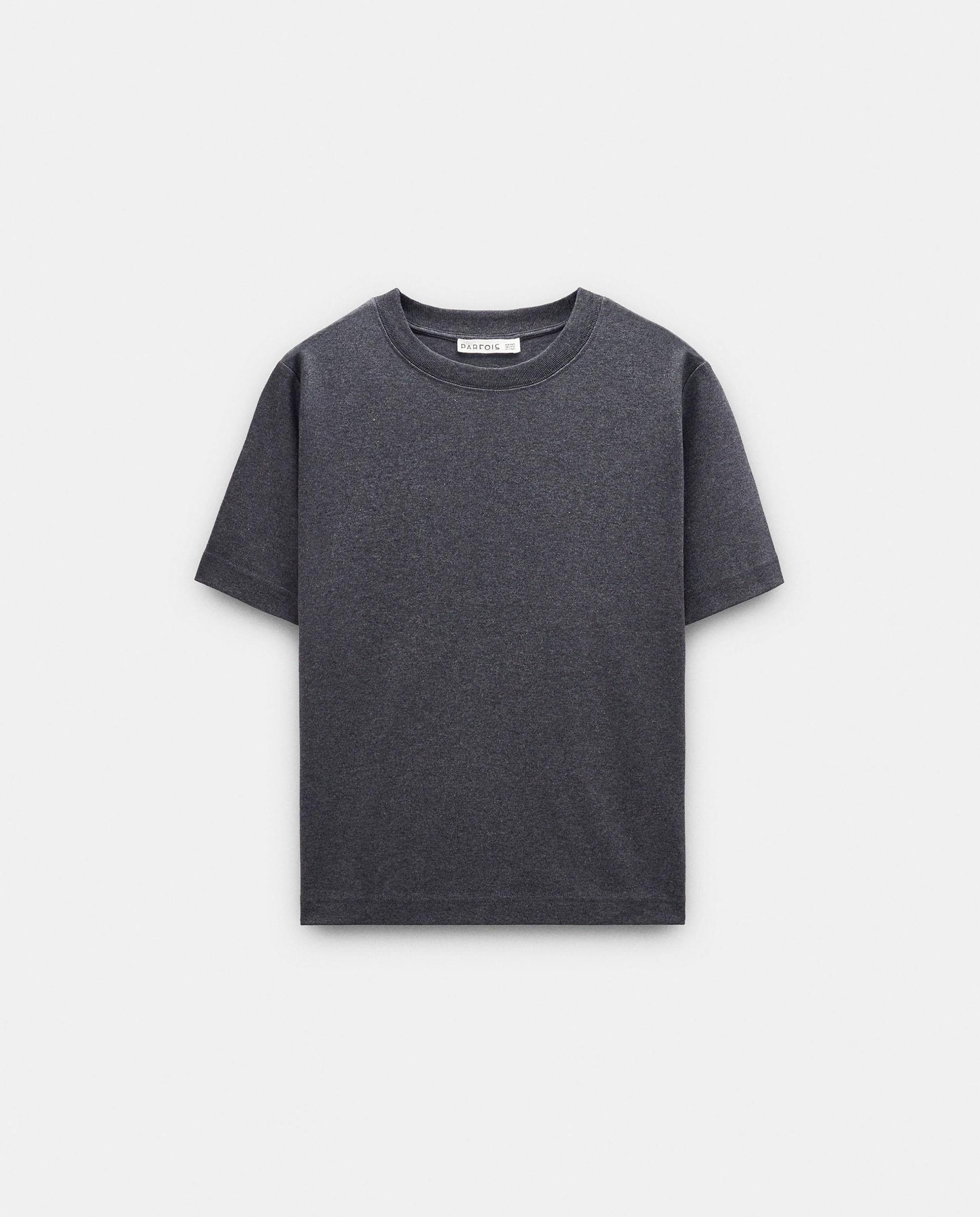 Camiseta de mujer 100% algodón de manga corta en liso - Parfois - Gris Gris-7