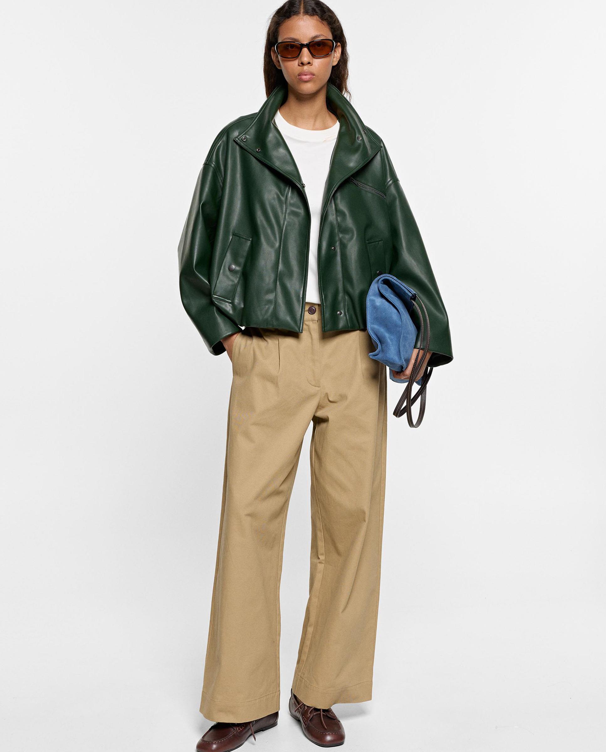 Chaqueta de mujer estilo biker en liso - Parfois - Verde Verde-2