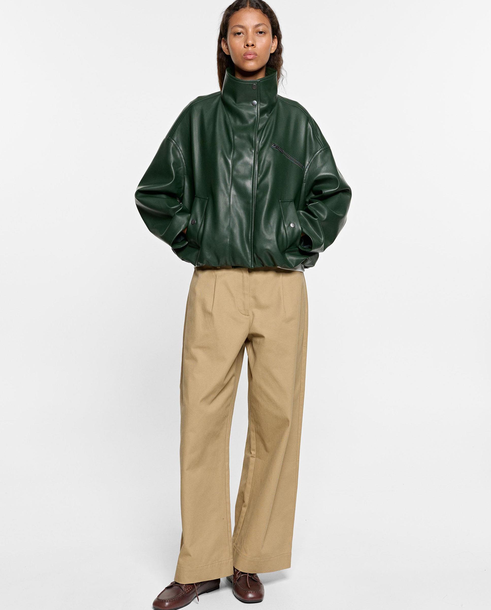 Chaqueta de mujer estilo biker en liso - Parfois - Verde Verde-3