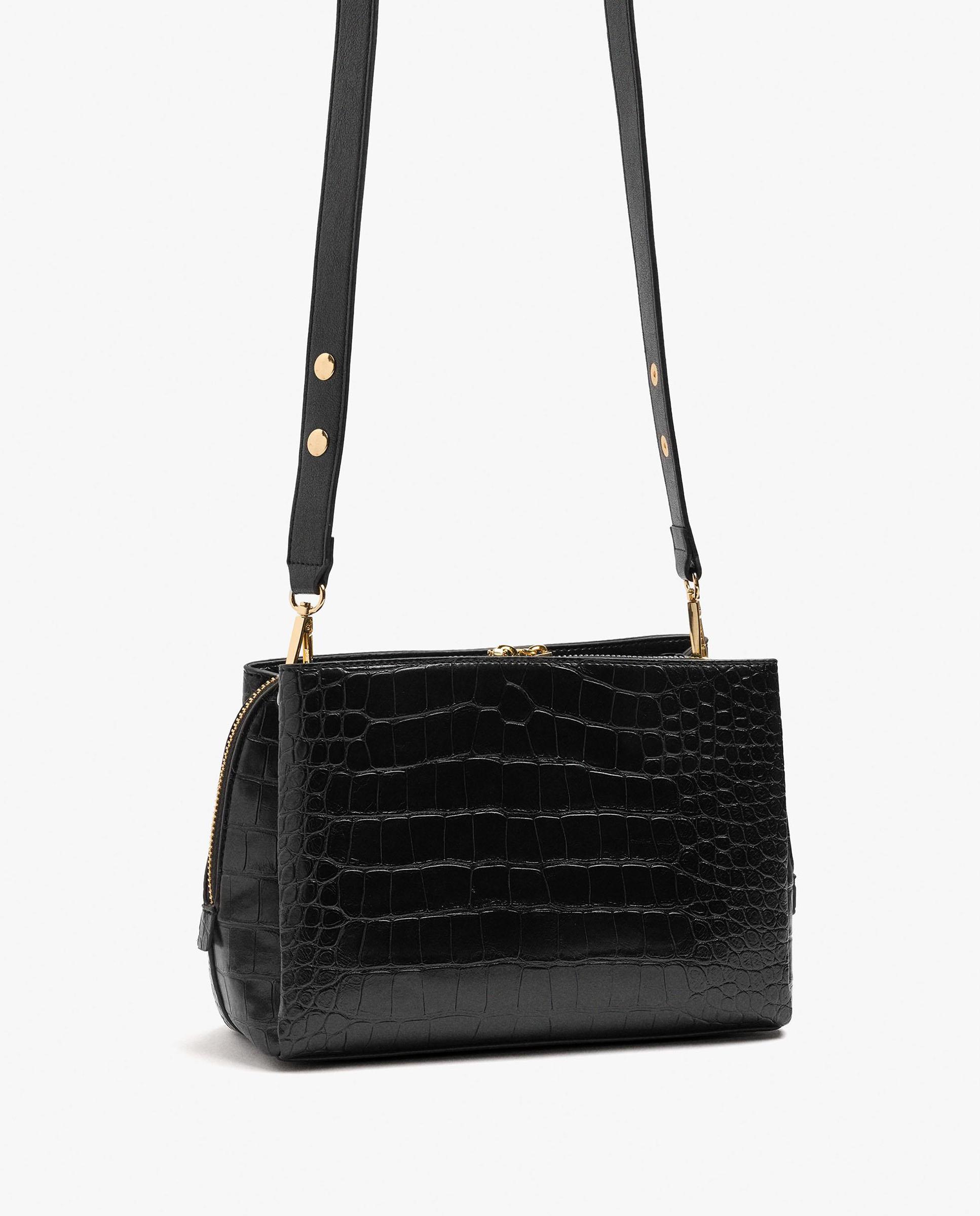 Bandolera de mujer con varios compartimentos y cierre de cremallera en liso - Parfois - Negro Negro-2