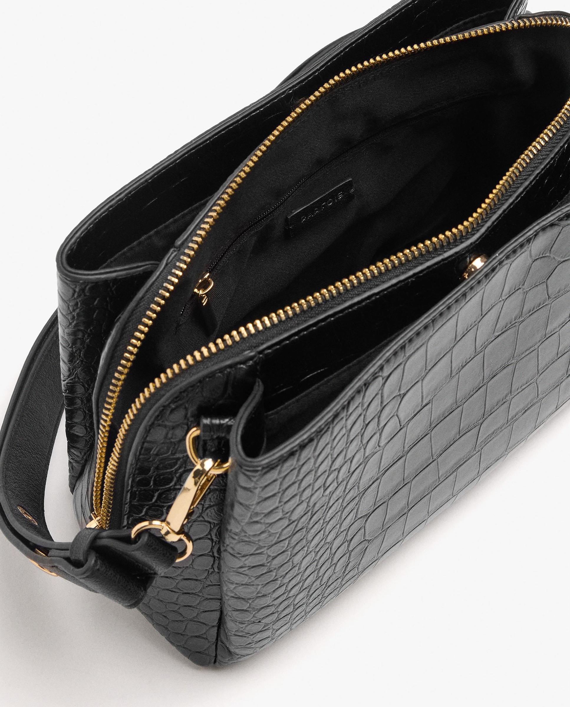 Bandolera de mujer con varios compartimentos y cierre de cremallera en liso - Parfois - Negro Negro-4