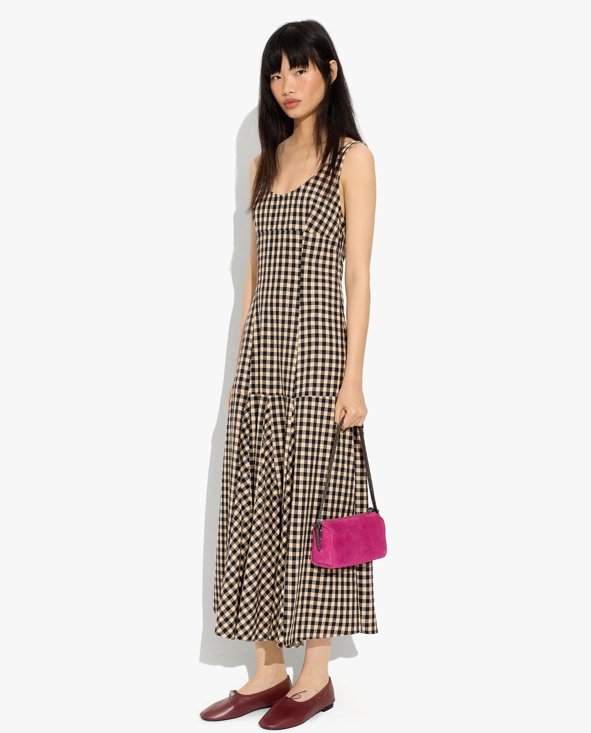 Vestido largo de tirantes con estampado vichy - Parfois - Negro Negro-1