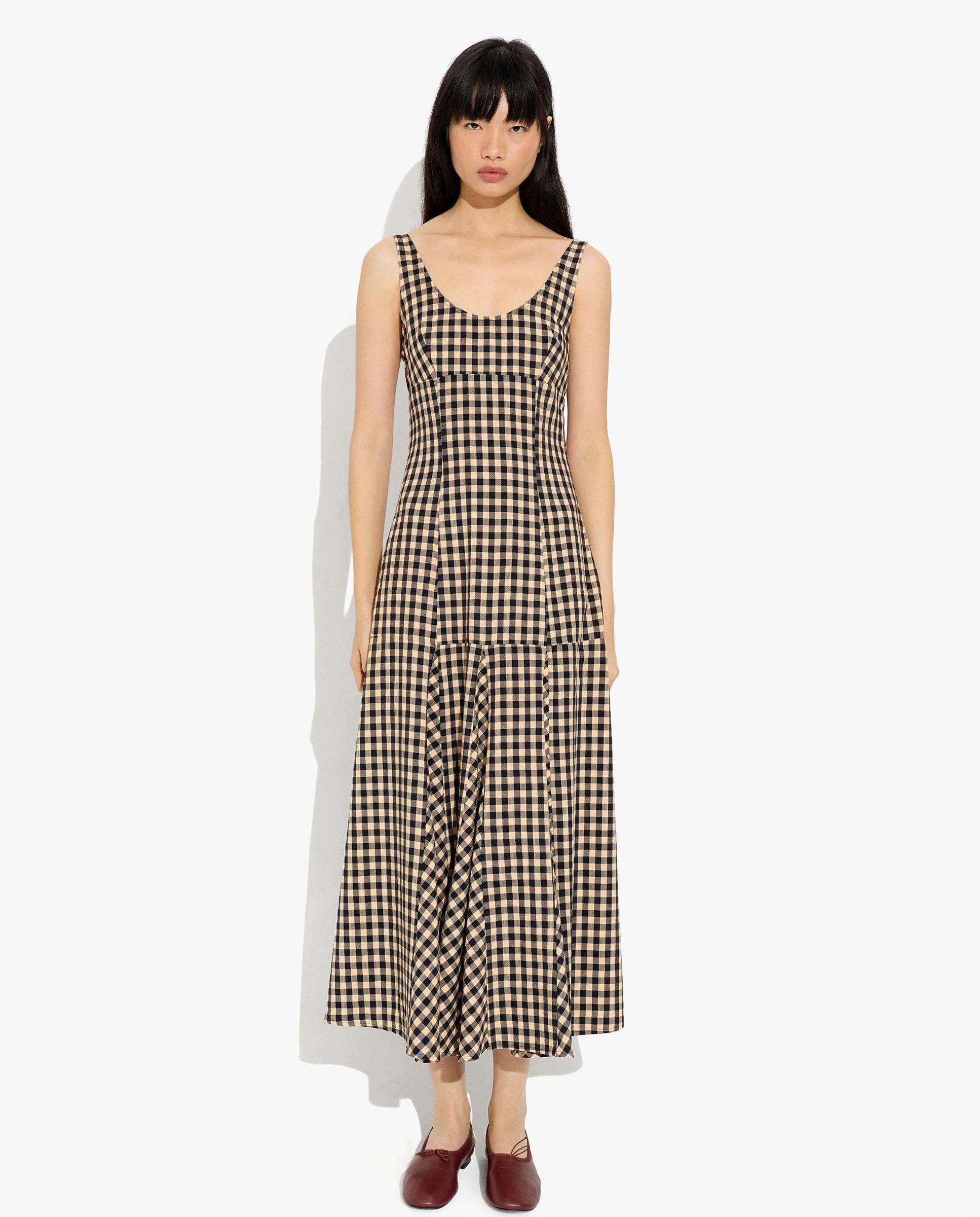 Vestido largo de tirantes con estampado vichy - Parfois - Negro Negro-2