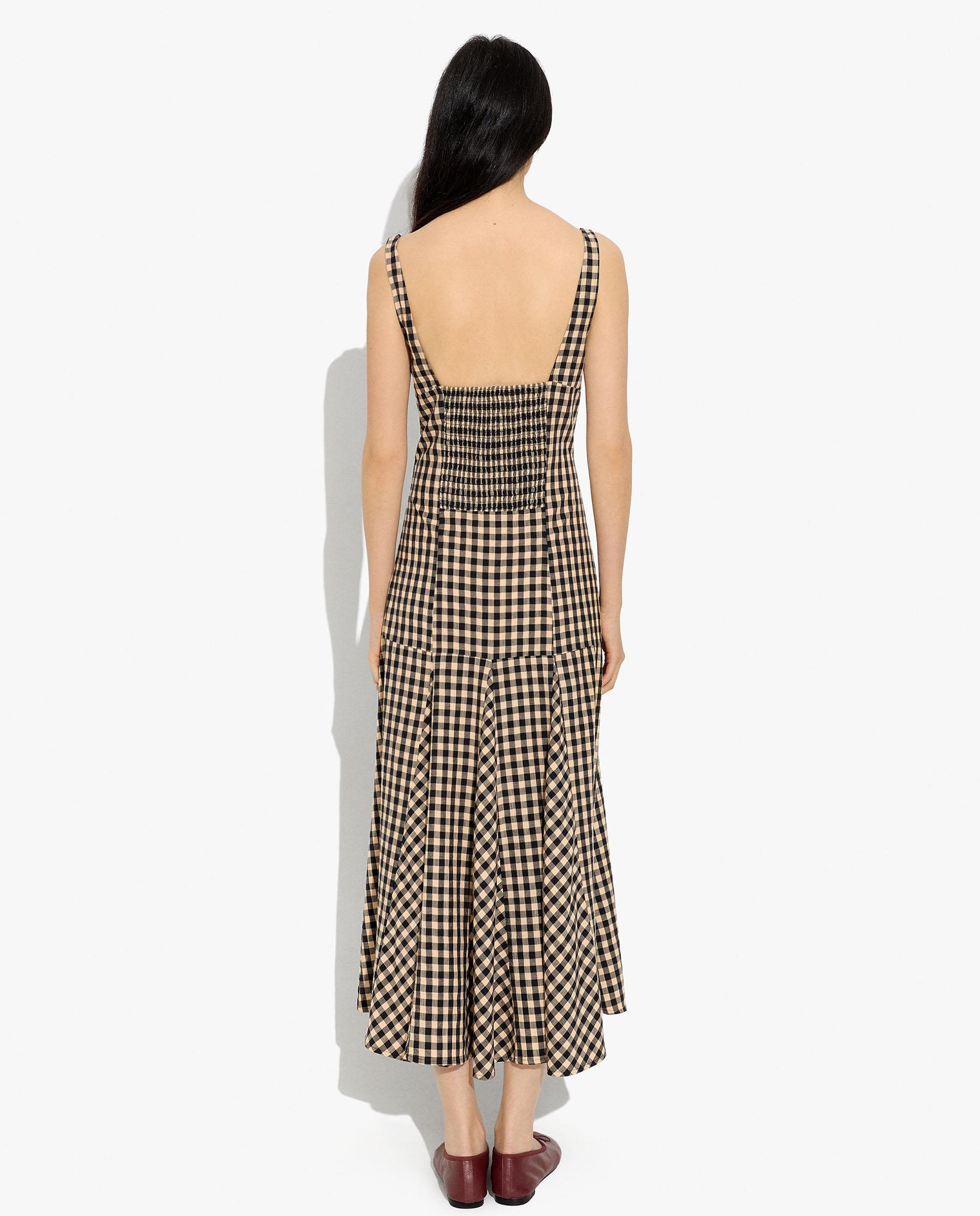 Vestido largo de tirantes con estampado vichy - Parfois - Negro Negro-4