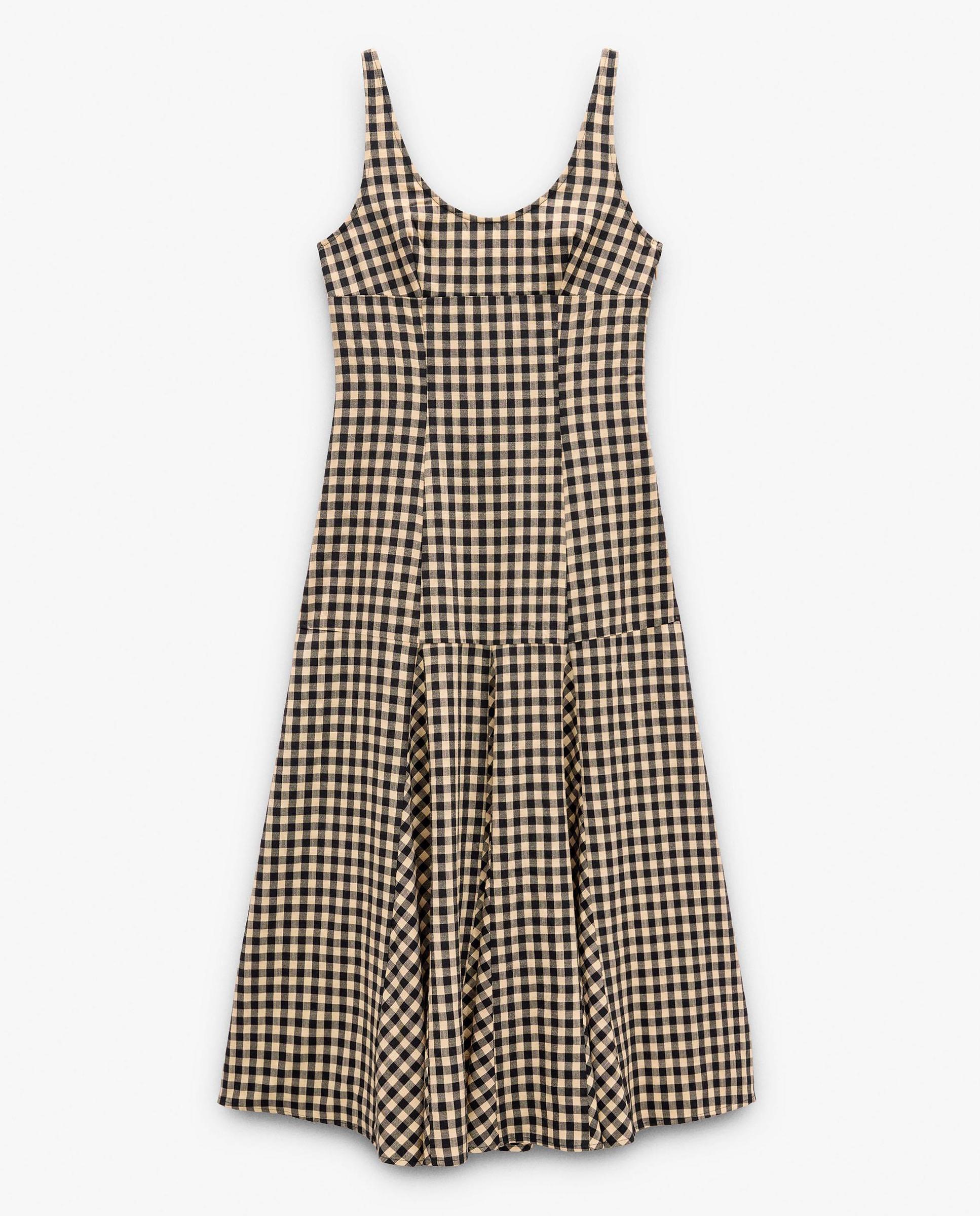 Vestido largo de tirantes con estampado vichy - Parfois - Negro Negro-6
