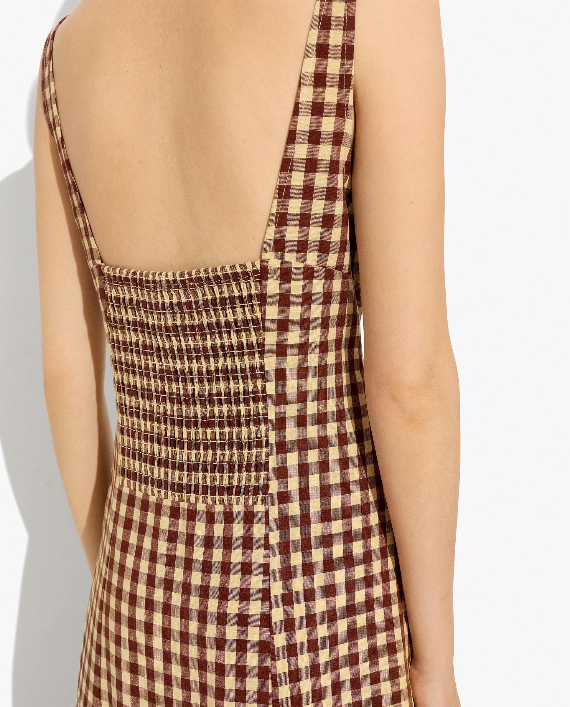 Vestido largo de tirantes con estampado vichy - Parfois - Marrón Marrón-2