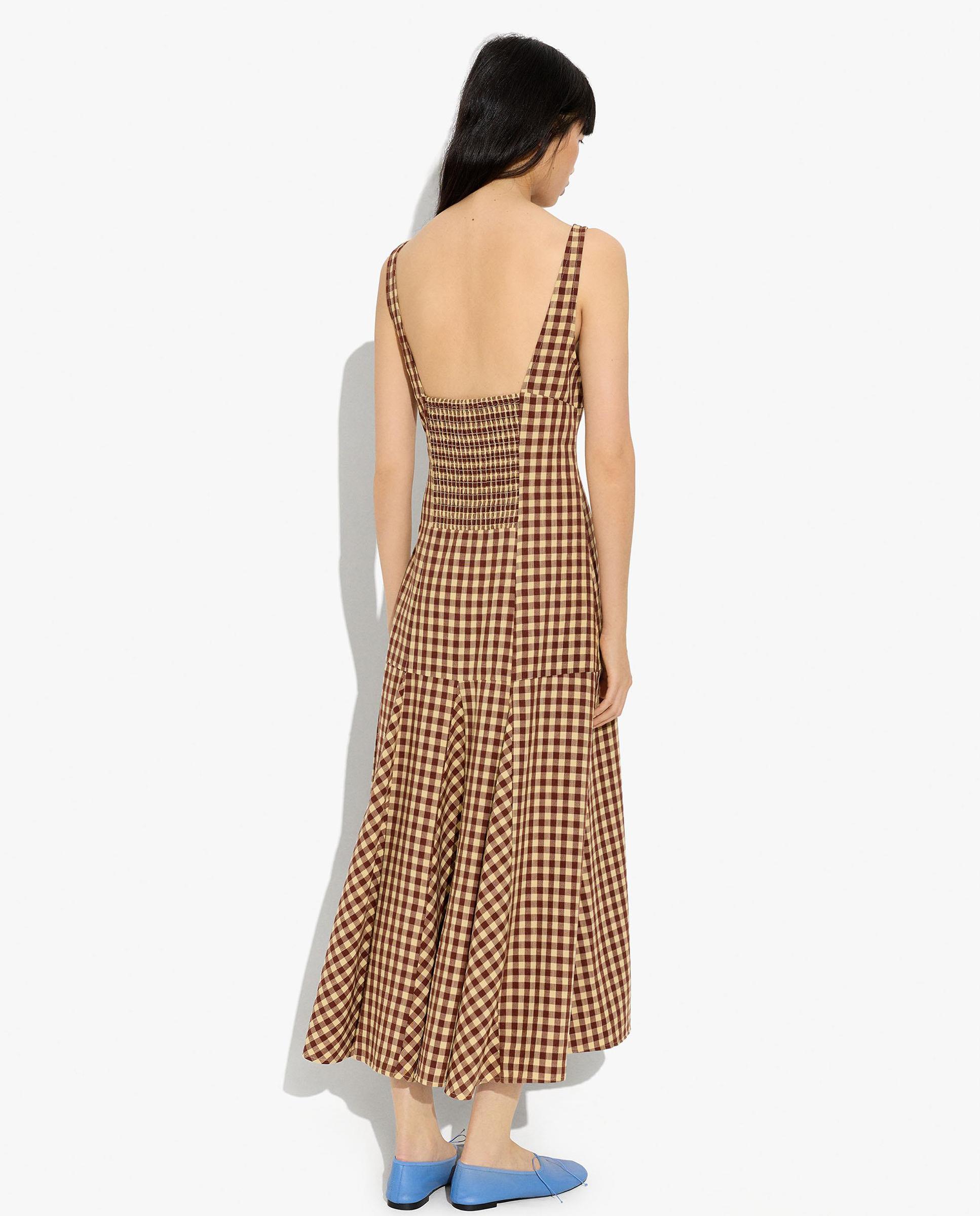 Vestido largo de tirantes con estampado vichy - Parfois - Marrón Marrón-4