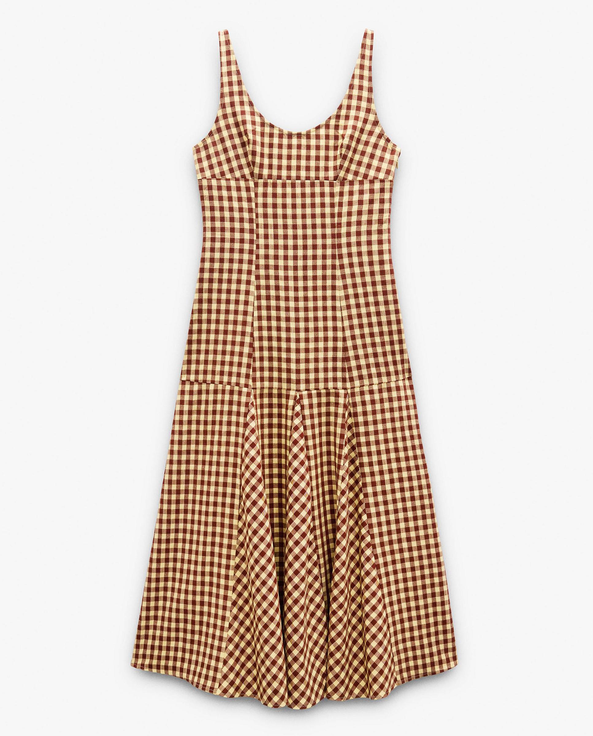 Vestido largo de tirantes con estampado vichy - Parfois - Marrón Marrón-6