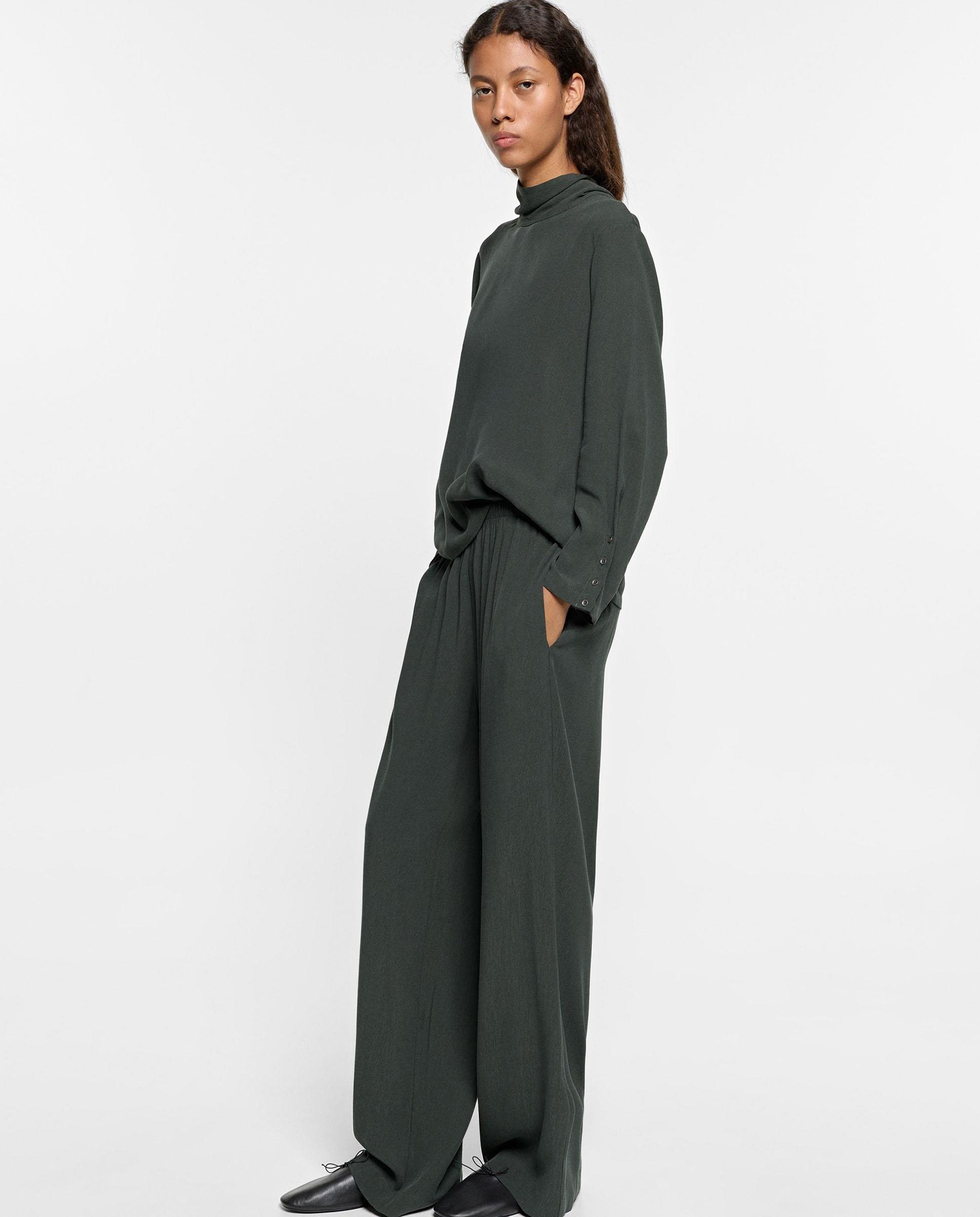 Blusa de mujer de manga larga con tiras para anudar - Parfois - Verde Verde-2