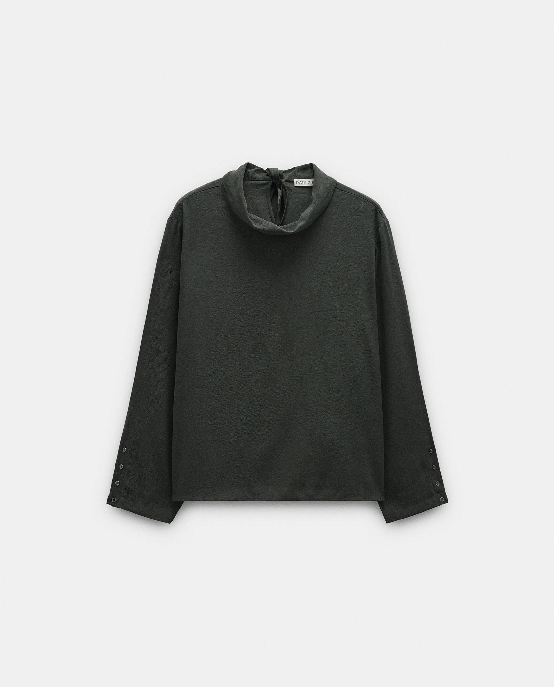 Blusa de mujer de manga larga con tiras para anudar - Parfois - Verde Verde-6