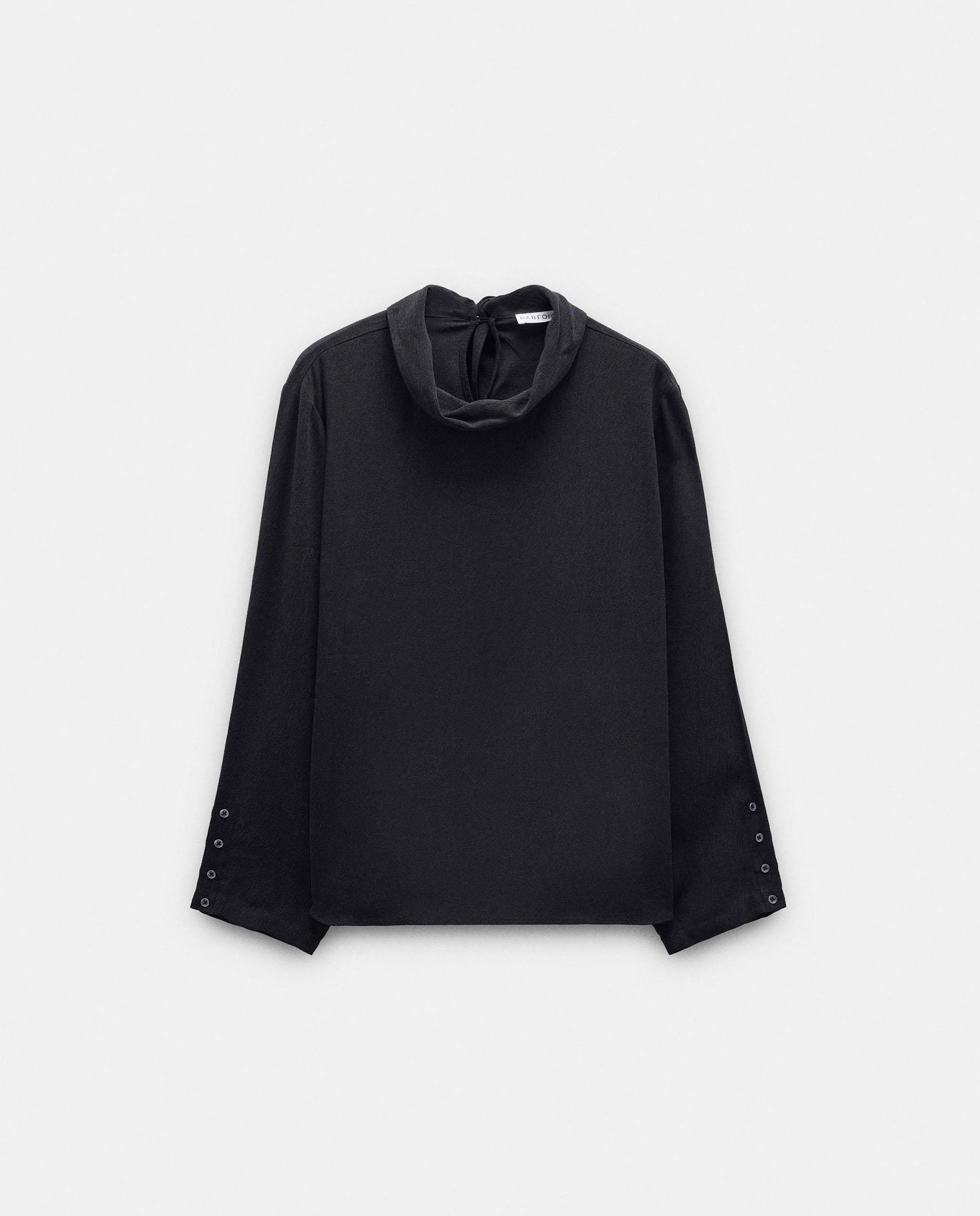 Blusa de mujer de manga larga con cuello alto y botones en mangas - Parfois - Azul marino Azul marino-7