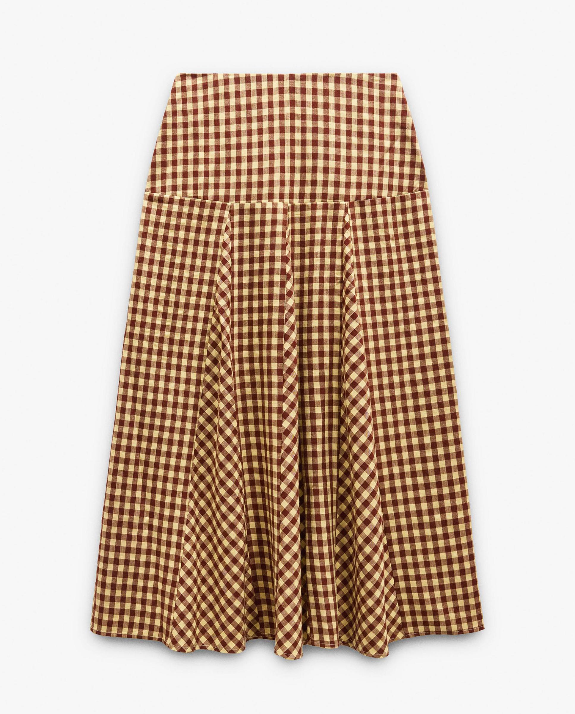 Falda larga con estampado vichy - Parfois - Marrón Marrón-6