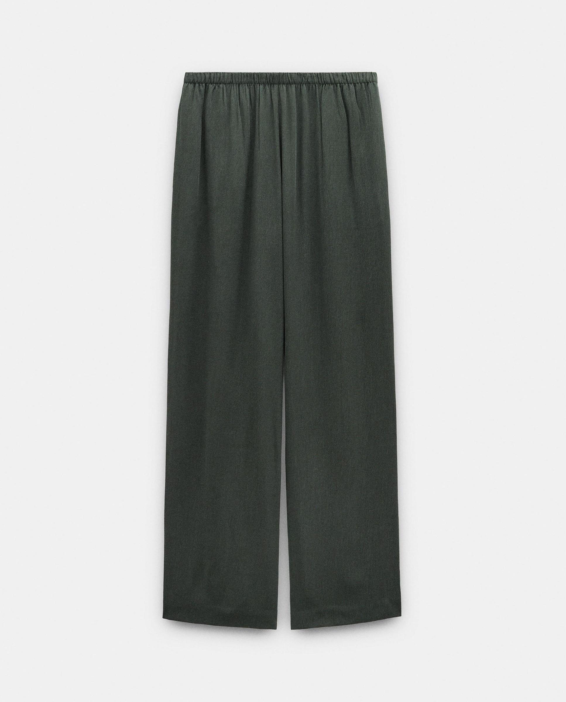 Pantalones anchos de mujer con cintura elástica en liso - Parfois - Verde Verde-6