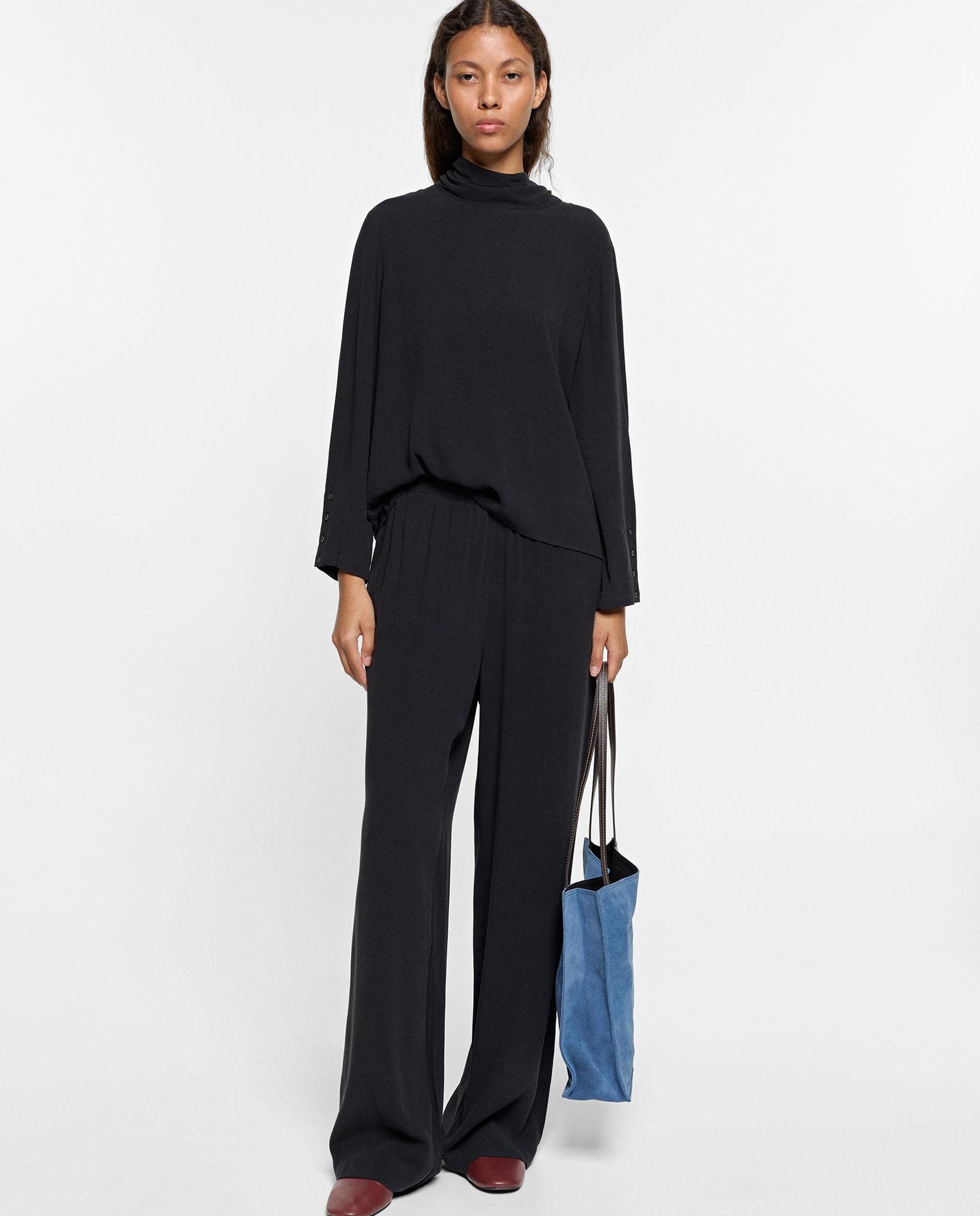 Pantalones rectos de mujer con cintura elástica en liso - Parfois - Azul marino Azul marino-1