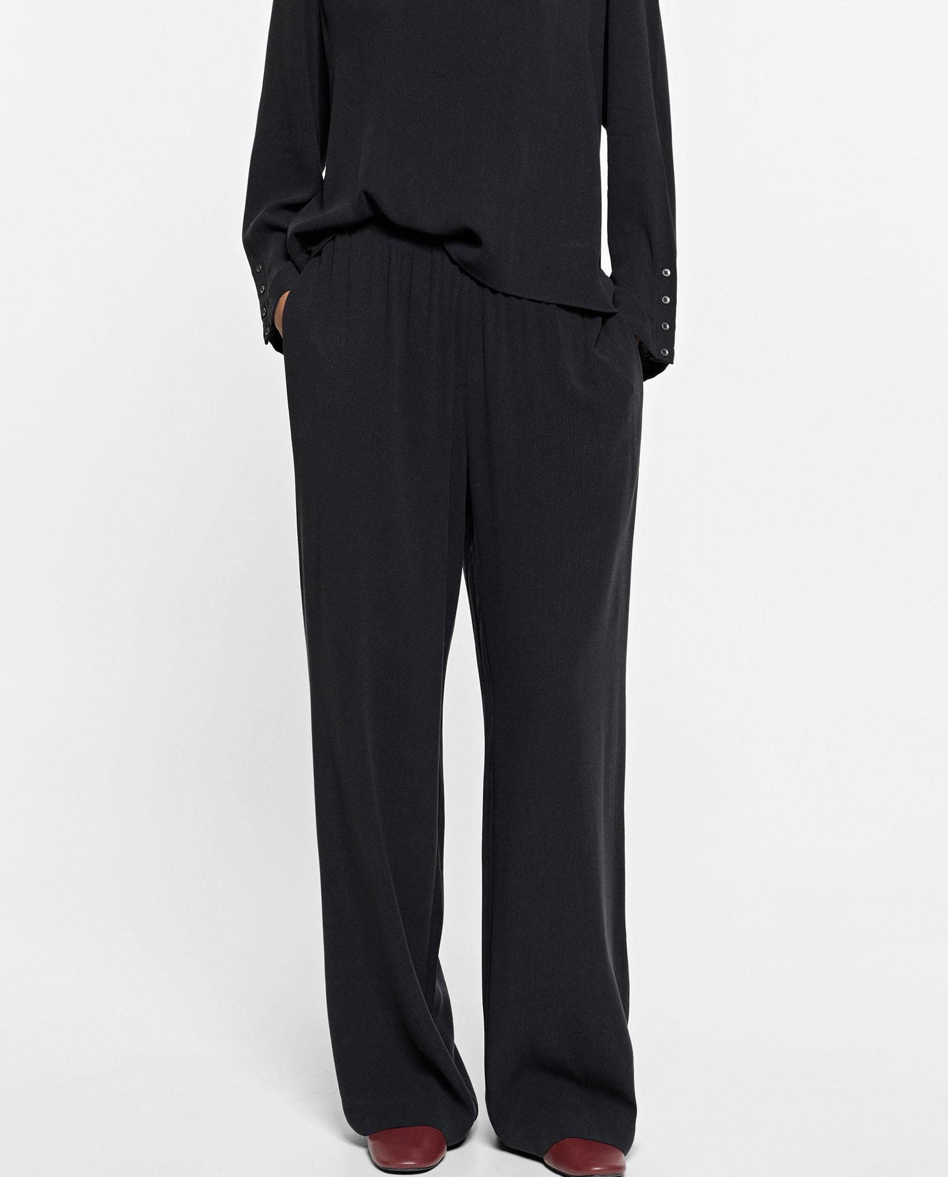 Pantalones rectos de mujer con cintura elástica en liso - Parfois - Azul marino Azul marino-2