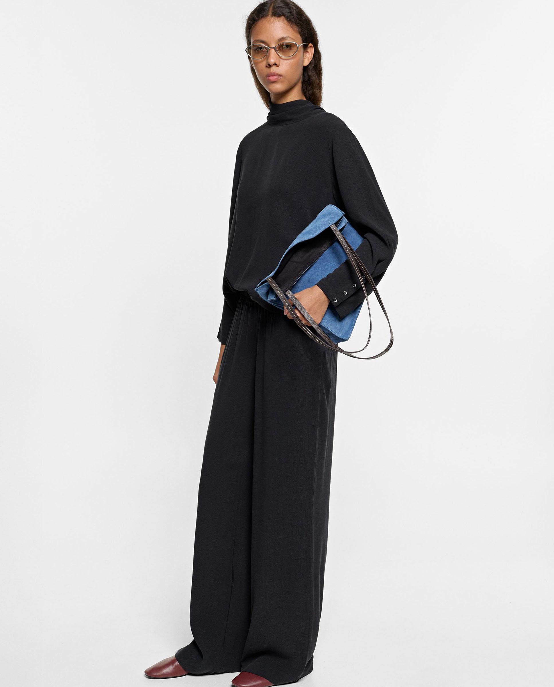 Pantalones rectos de mujer con cintura elástica en liso - Parfois - Azul marino Azul marino-5