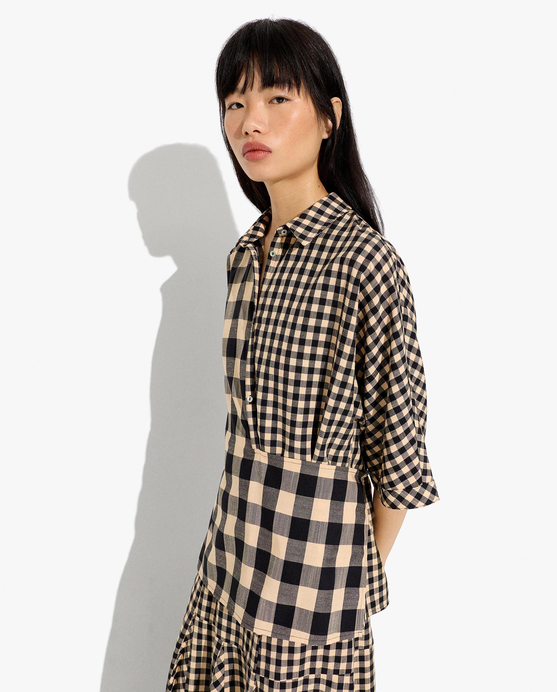 Camisa de mujer de manga corta con estampado vichy - Parfois - Negro Negro-3