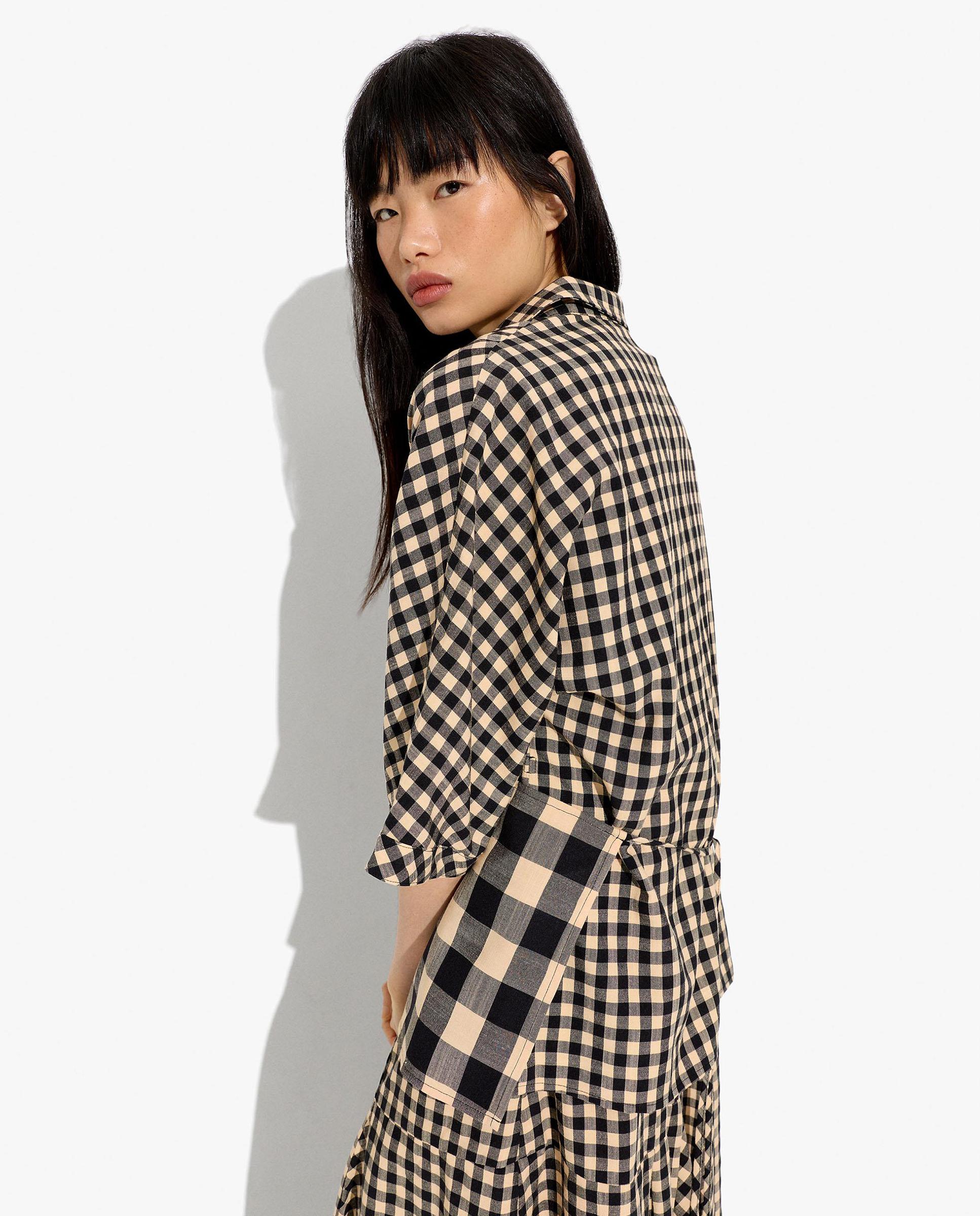 Camisa de mujer de manga corta con estampado vichy - Parfois - Negro Negro-4