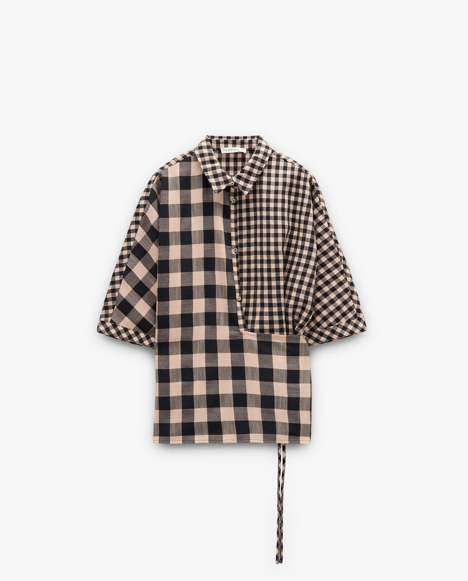 Camisa de mujer de manga corta con estampado vichy - Parfois - Negro Negro-6