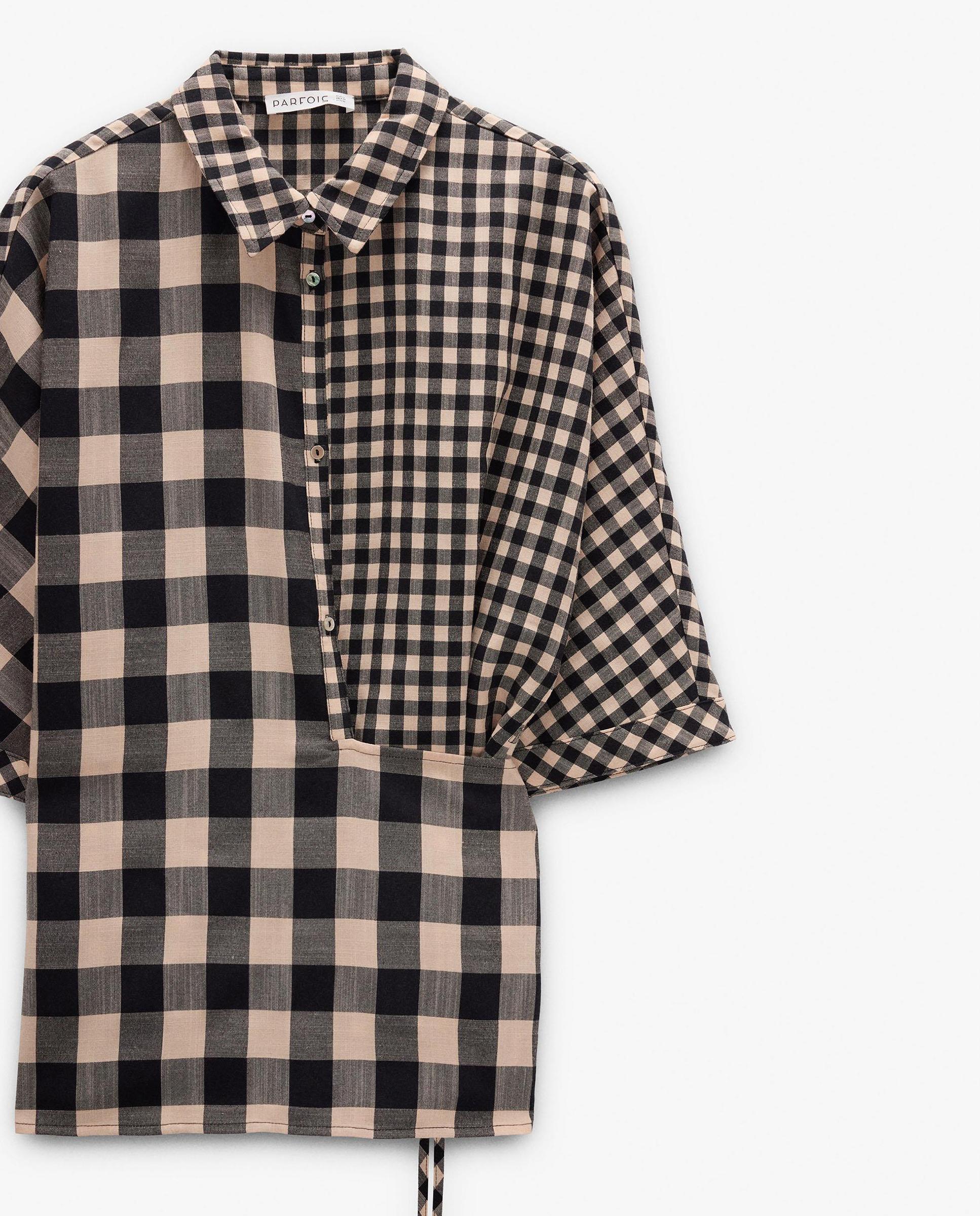 Camisa de mujer de manga corta con estampado vichy - Parfois - Negro Negro-5