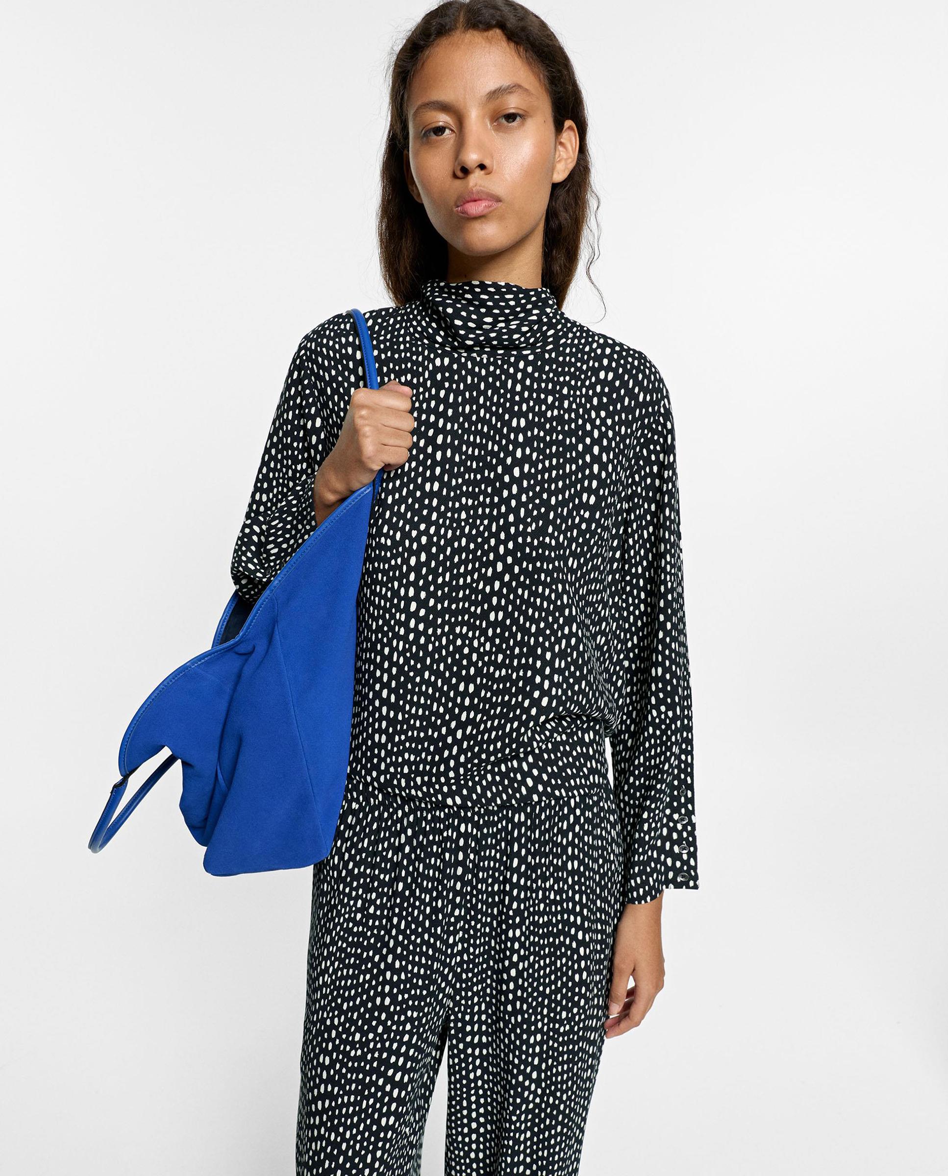 Blusa de mujer de manga larga con tiras para anudar y microestampado - Parfois - Multicolor Multicolor-1
